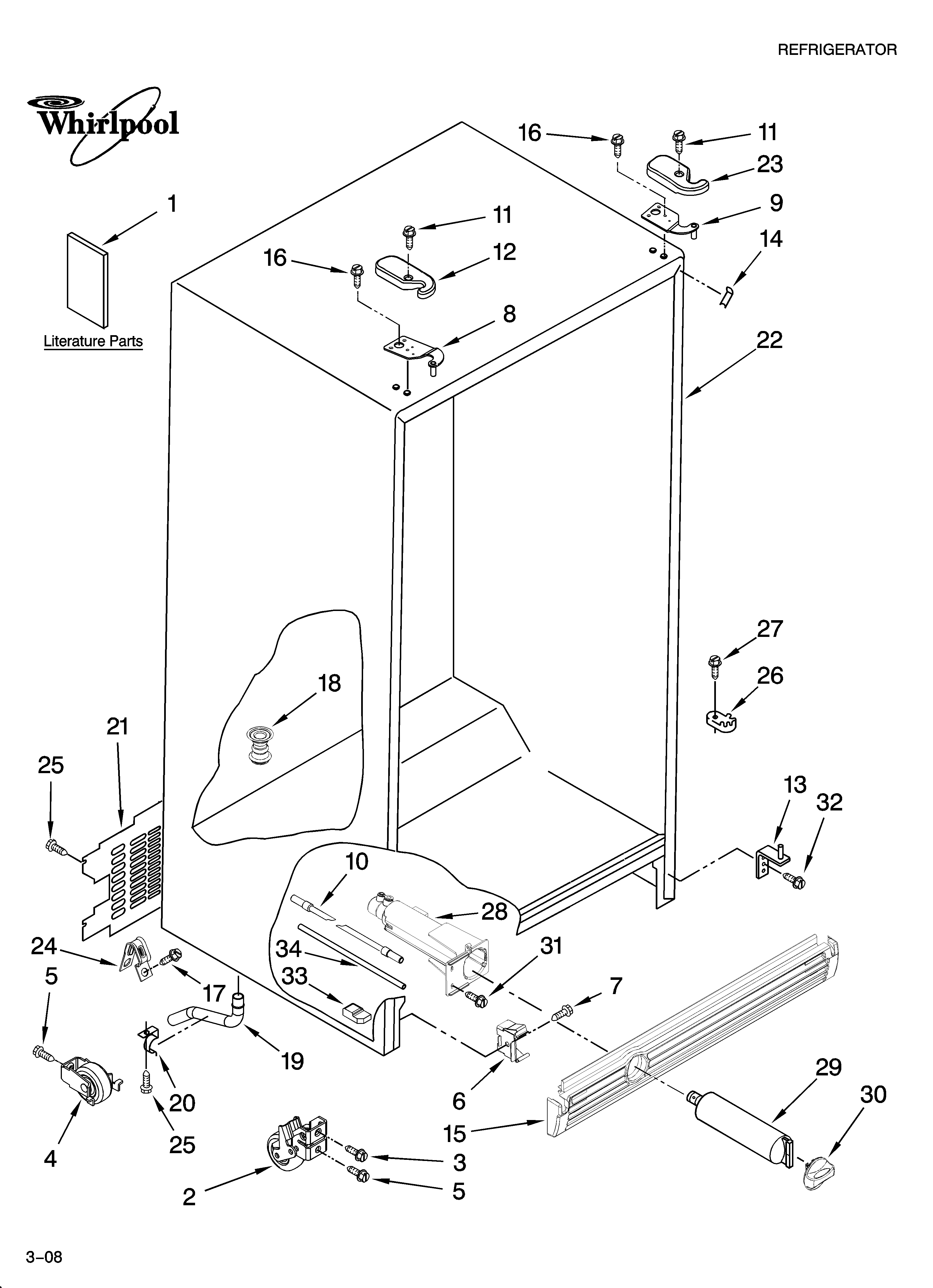 Whirlpool GS6SHEXNS05 cabinet parts diagram