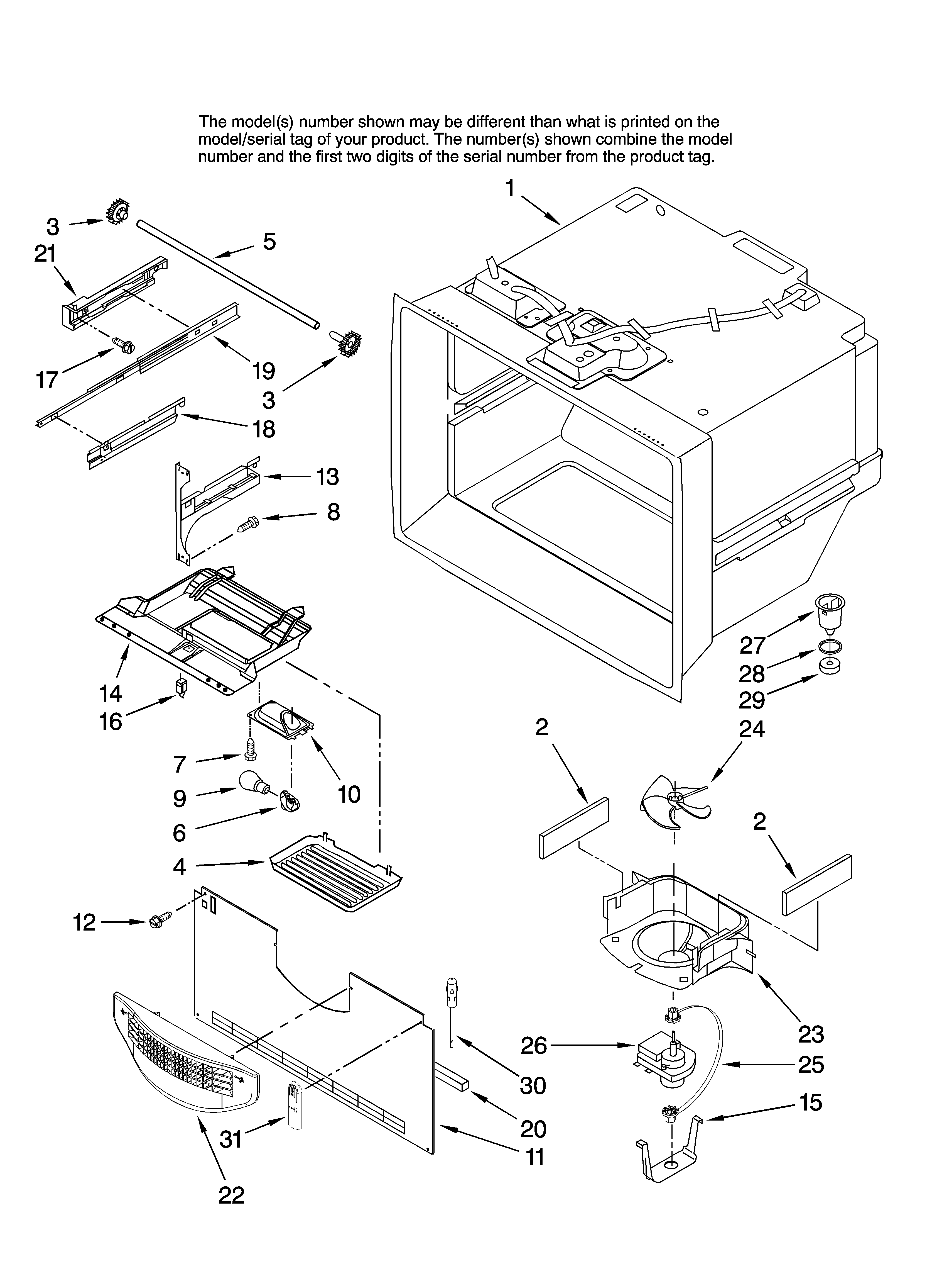 Whirlpool GX5SHTXTB01 freezer liner parts diagram