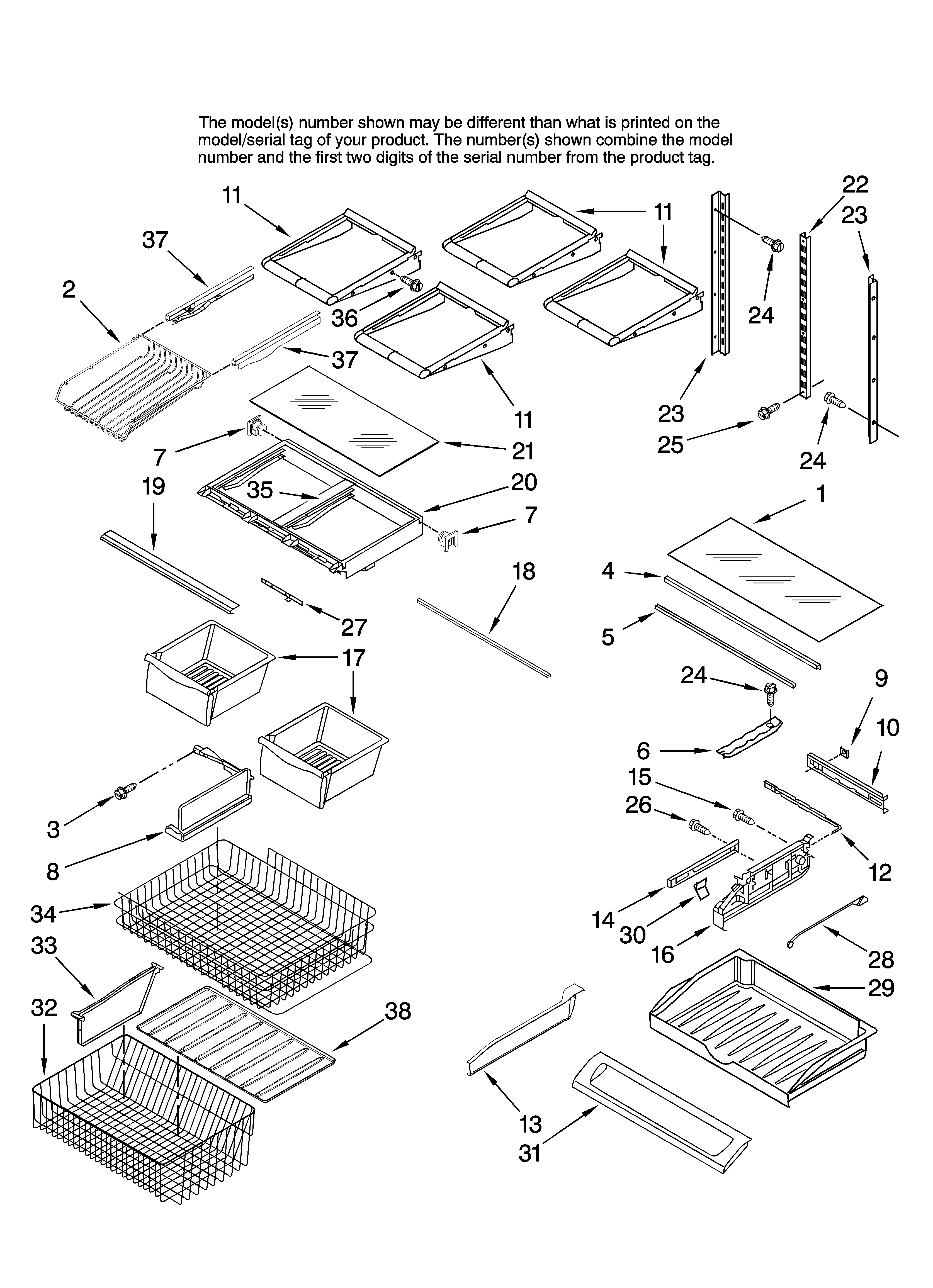 Whirlpool GX5SHTXTB01 shelf parts diagram