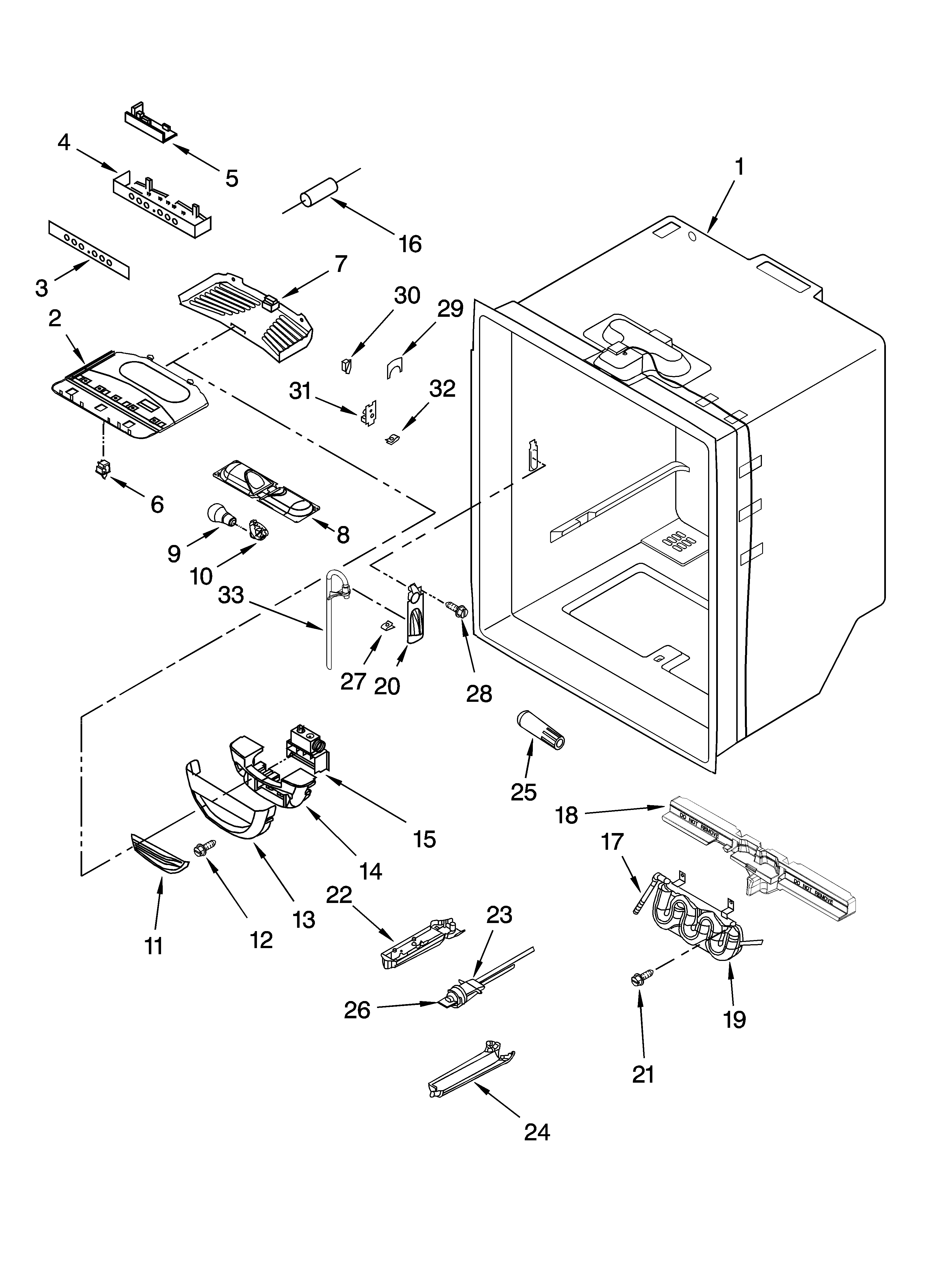 KitchenAid KBFS25ETBL01 refrigerator liner parts diagram