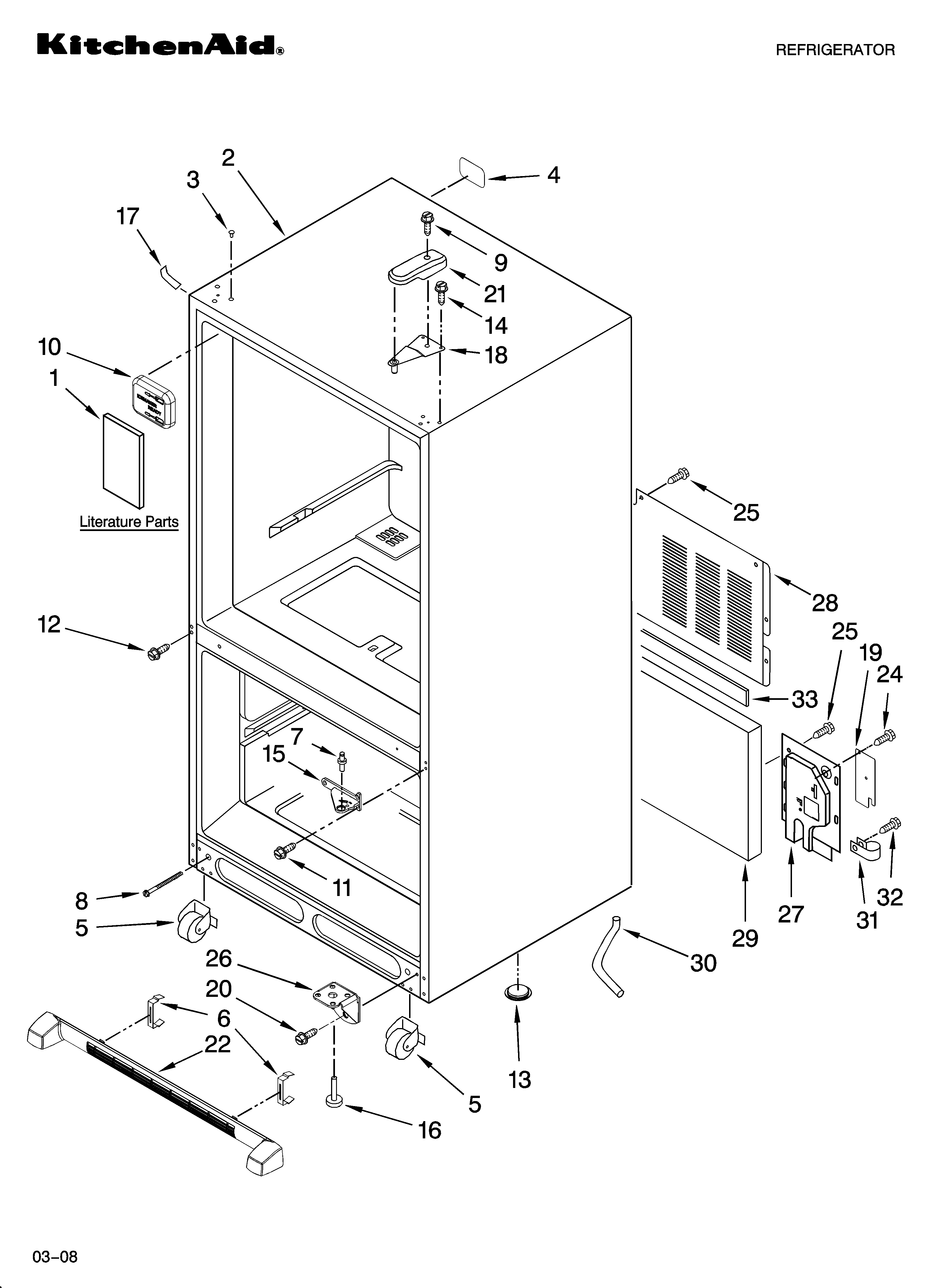 KitchenAid KBRS19KTWH01 cabinet parts diagram