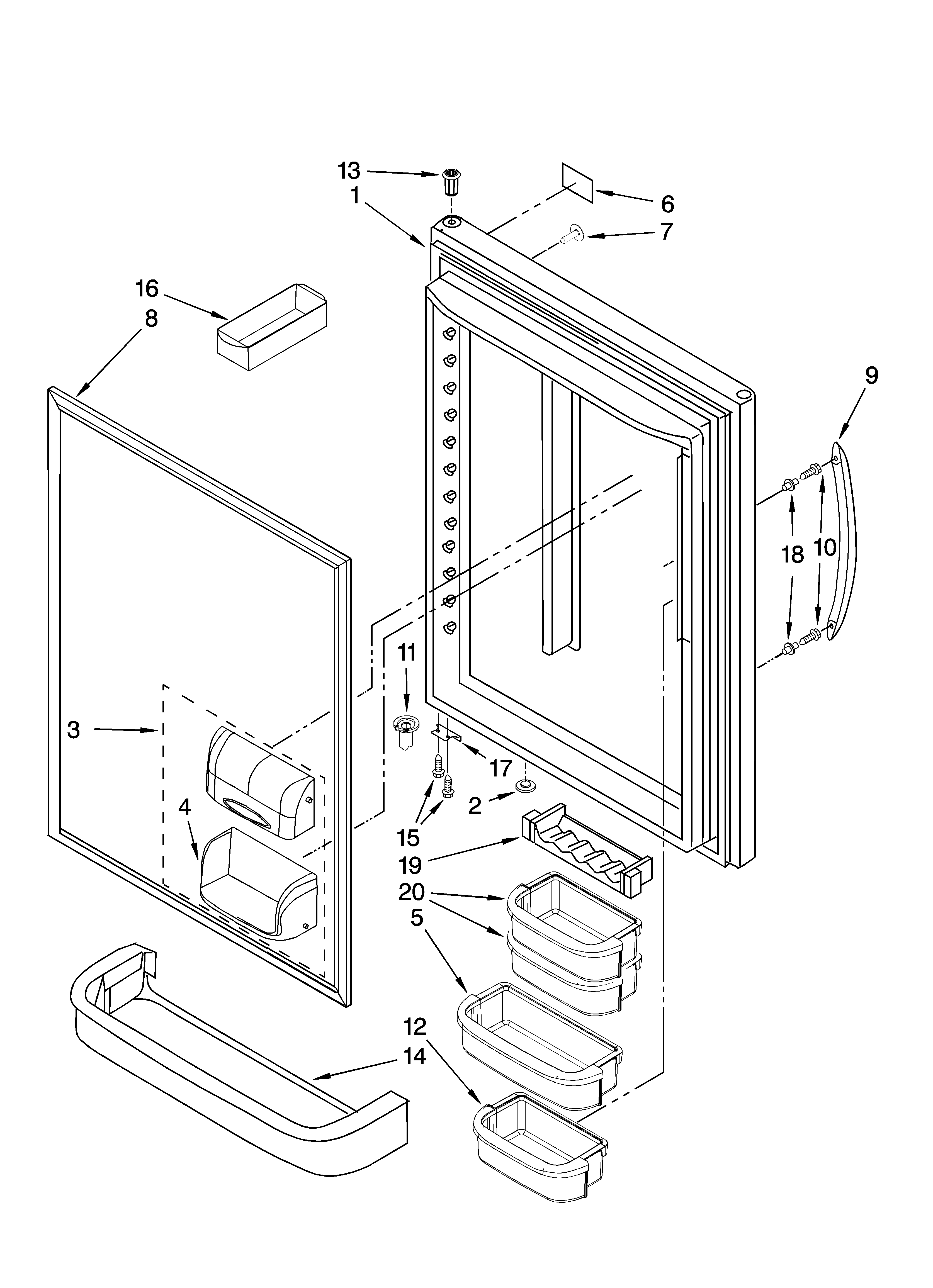 KitchenAid KBRS19KTWH01 refrigerator door parts diagram