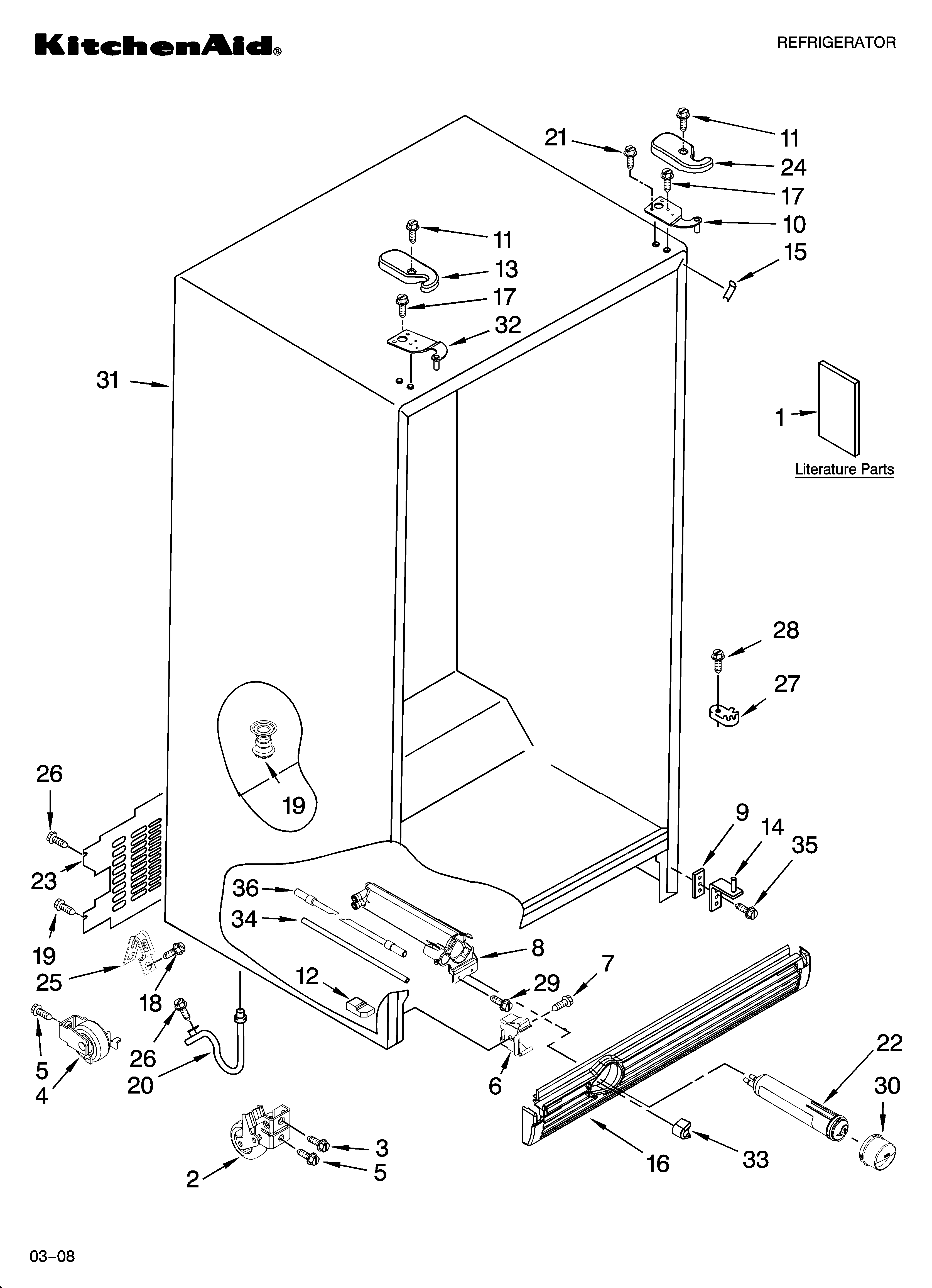 KitchenAid KSRG22FTWH02 cabinet parts diagram