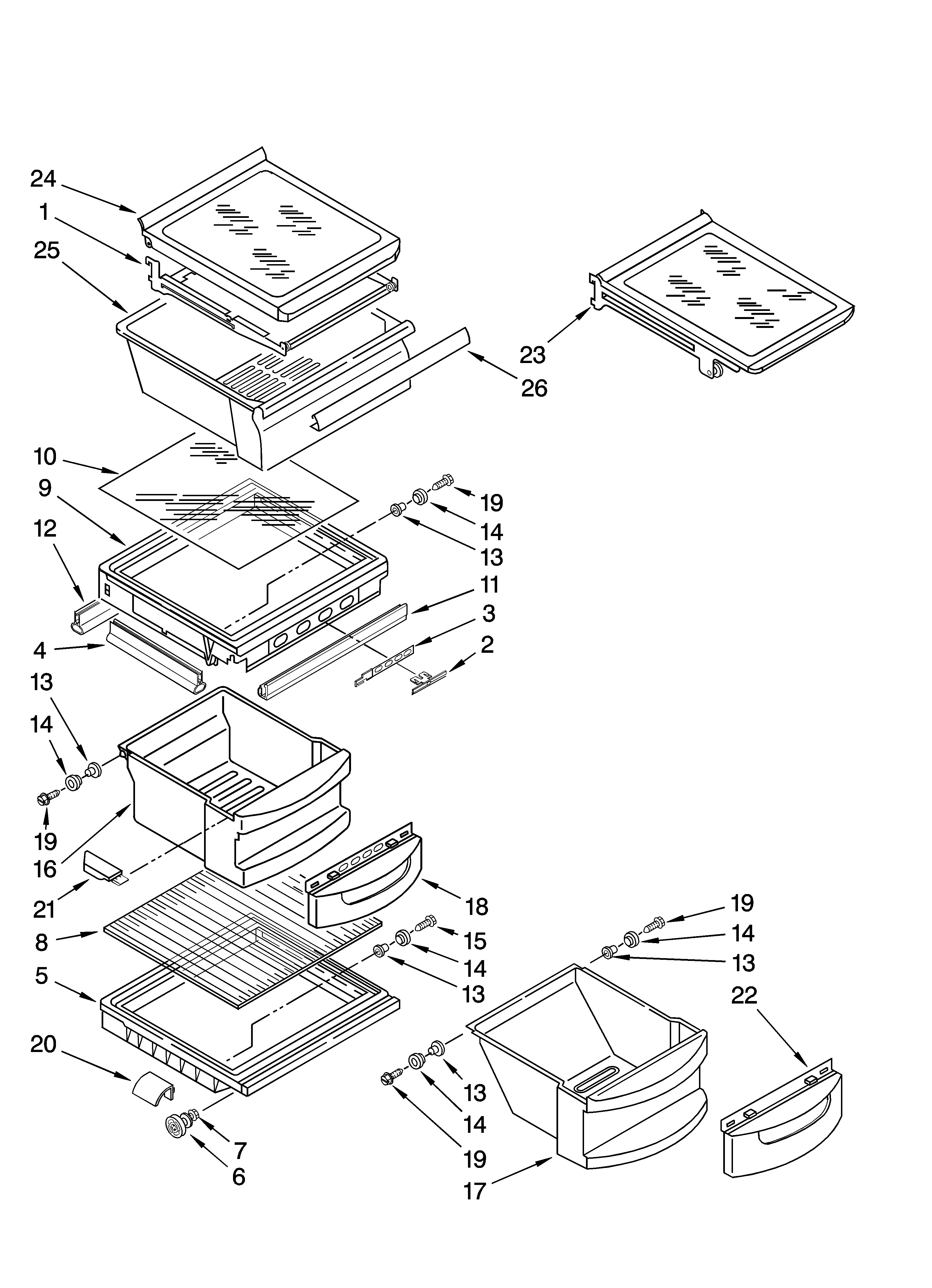 KitchenAid KSRG22FTWH02 refrigerator shelf parts diagram