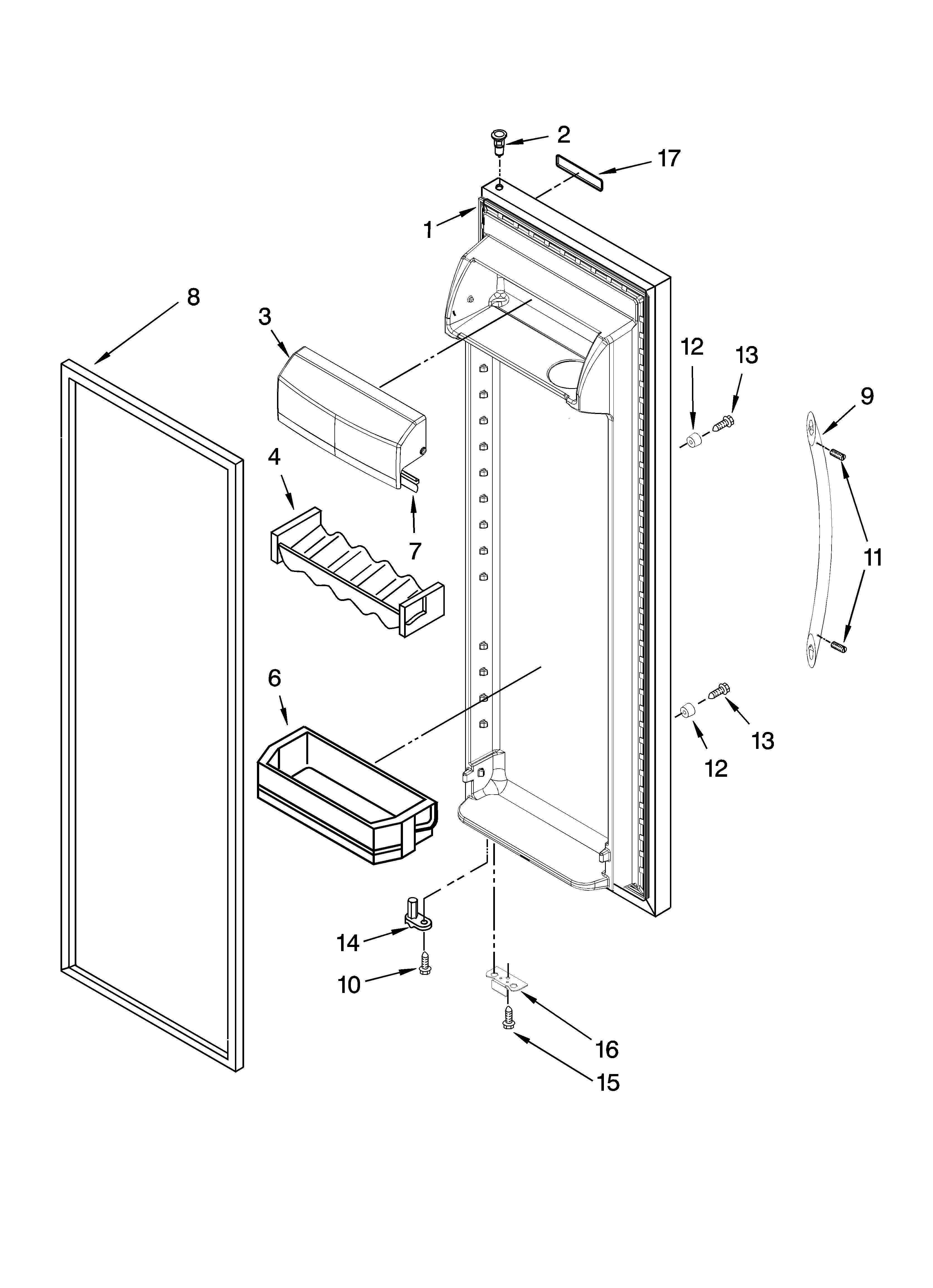 KitchenAid KSRG22FTWH02 refrigerator door parts diagram