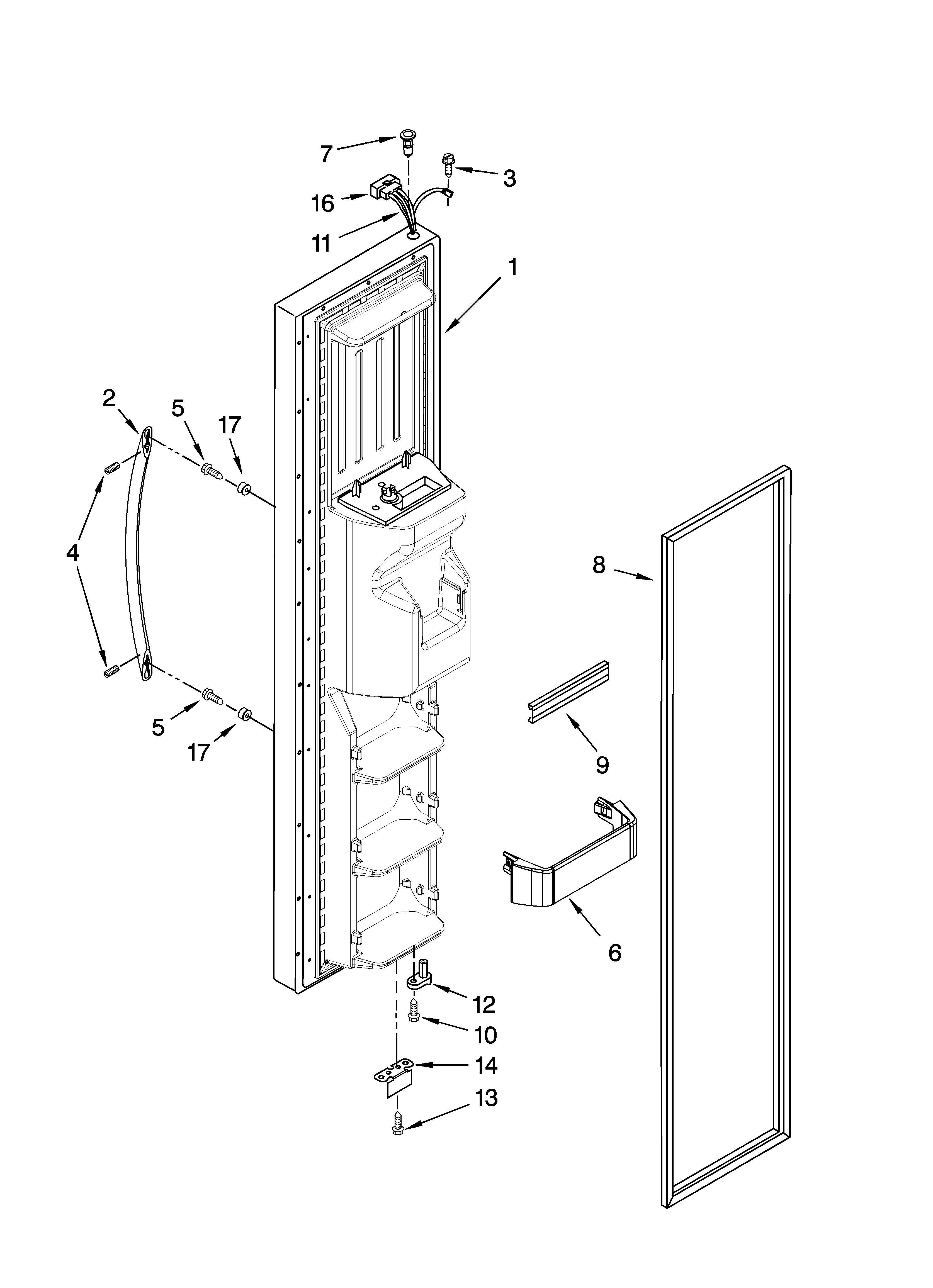 KitchenAid KSRG22FTWH02 freezer door parts diagram