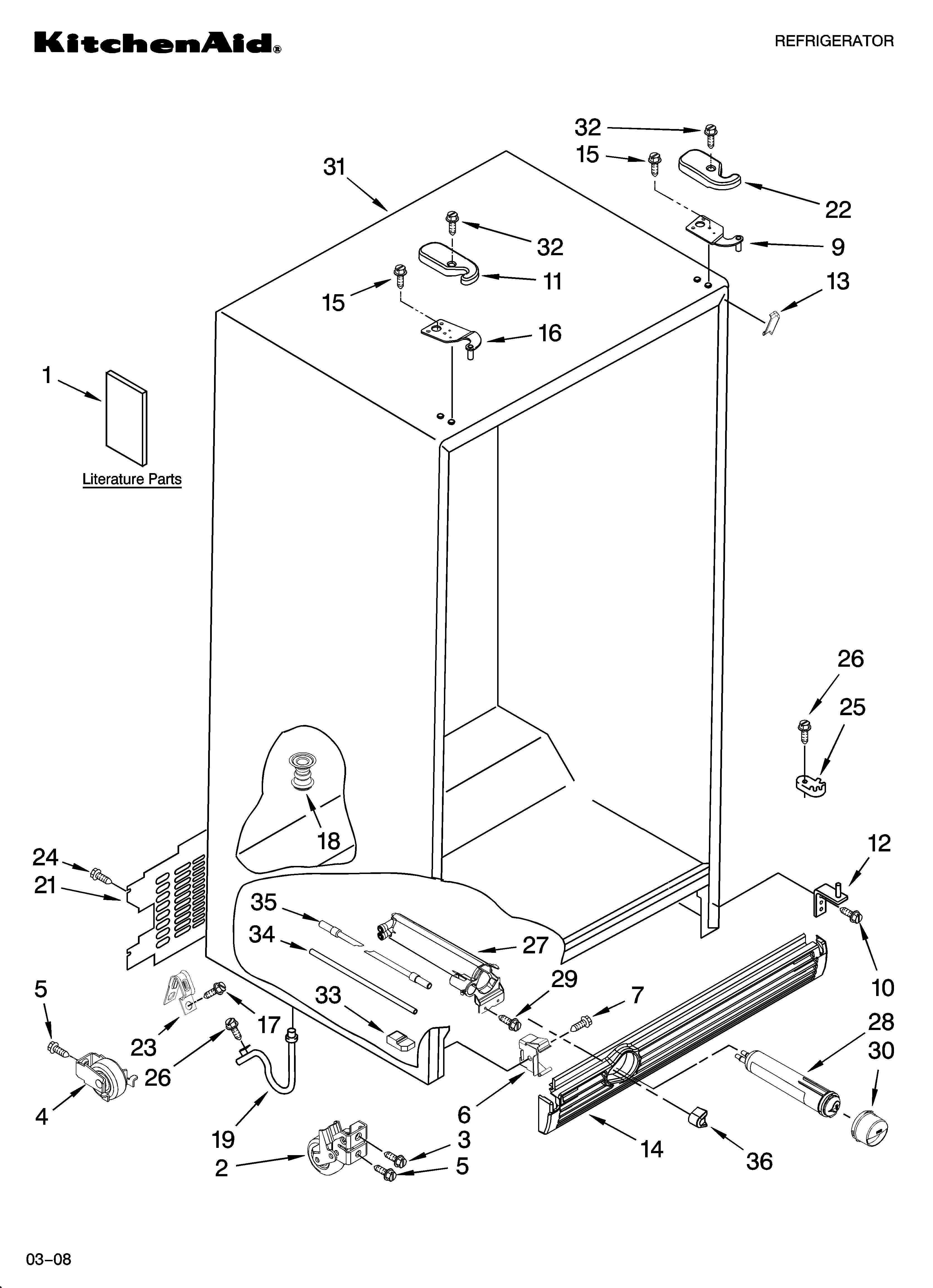 KitchenAid KSRG25FTST02 cabinet parts diagram