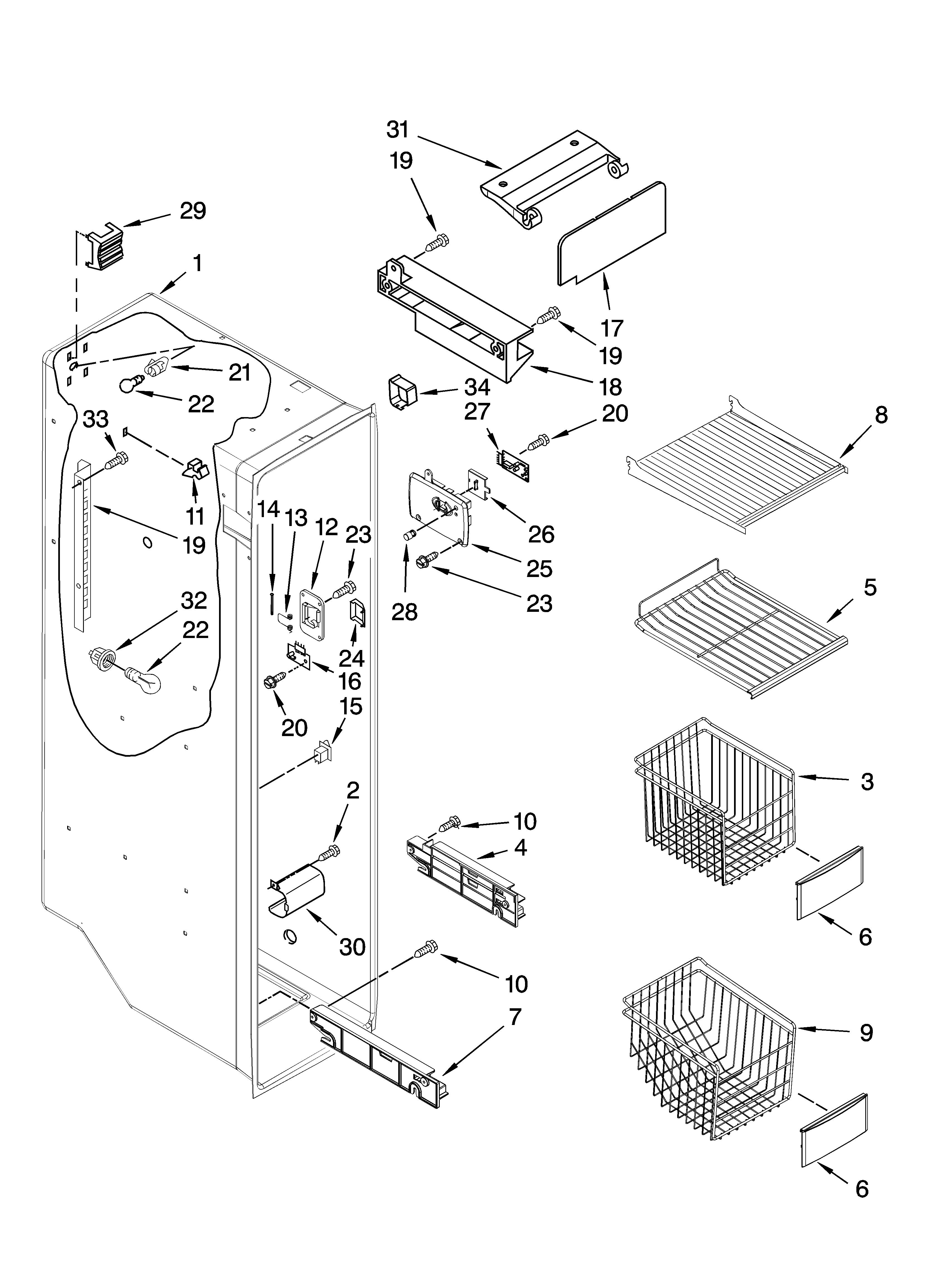 KitchenAid KSRG25FTST02 freezer liner parts diagram