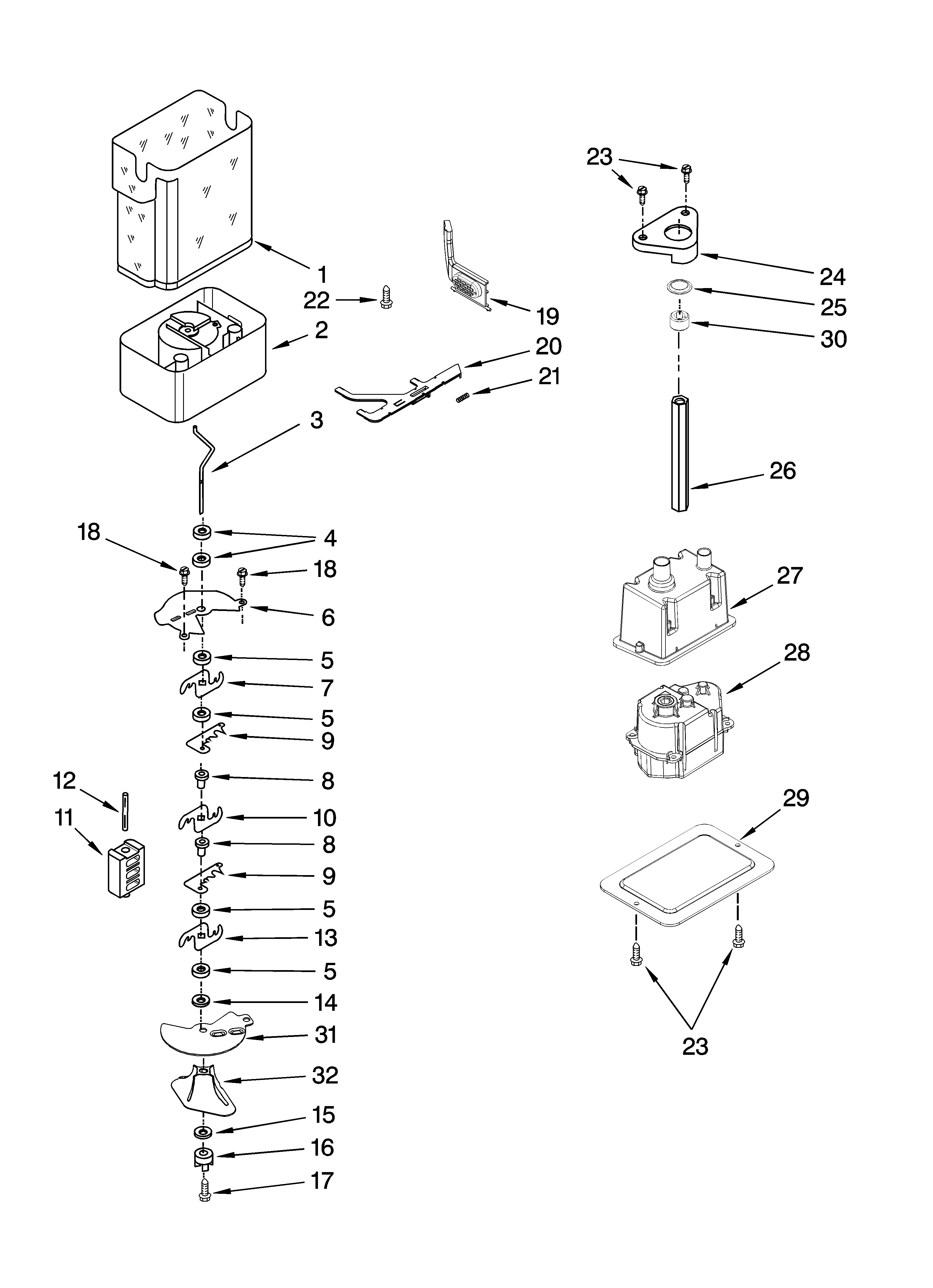 KitchenAid KSSC42QVS00 motor and ice container parts diagram