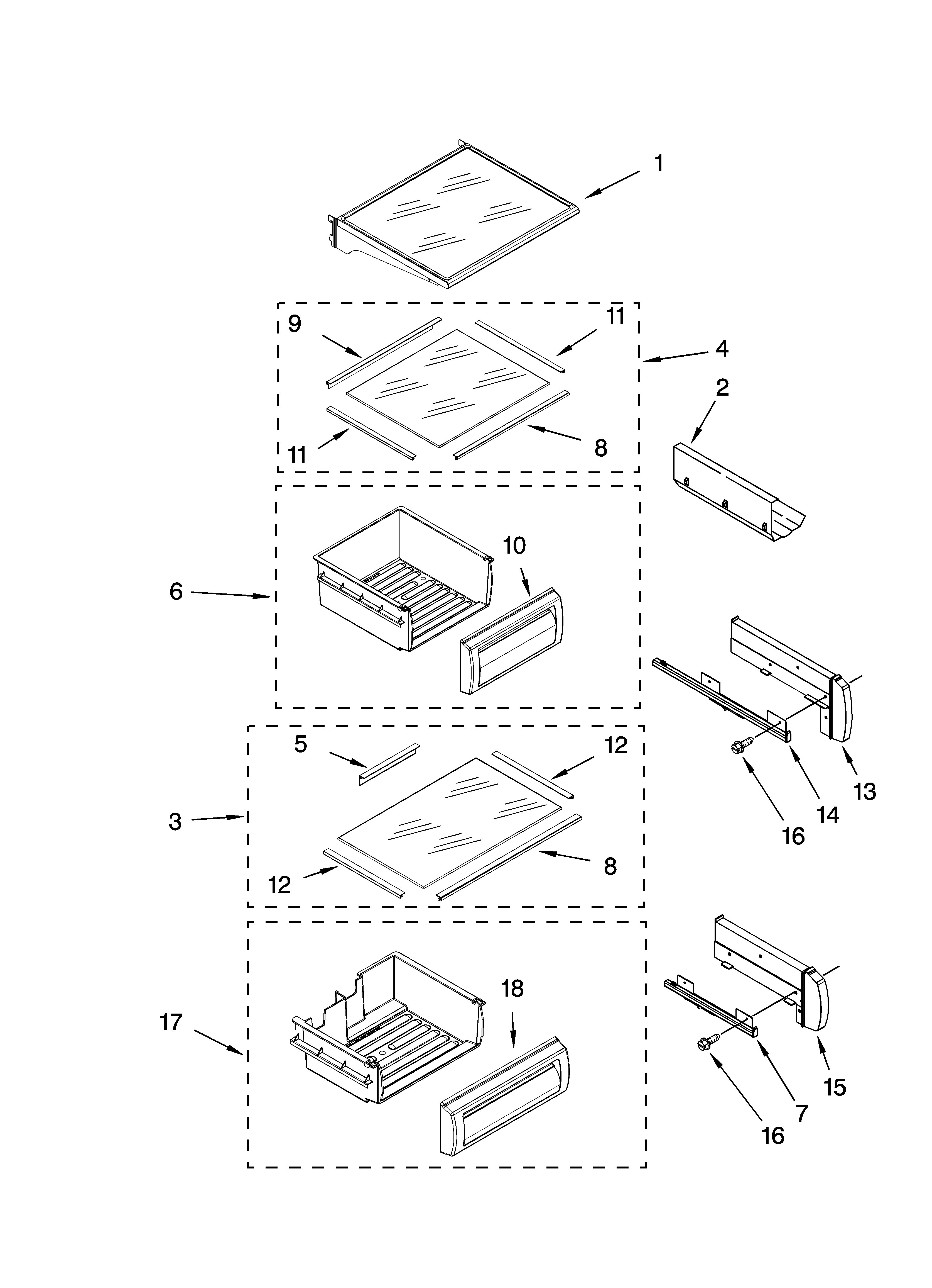 KitchenAid KSSC48QVS00 refrigerator shelf parts diagram