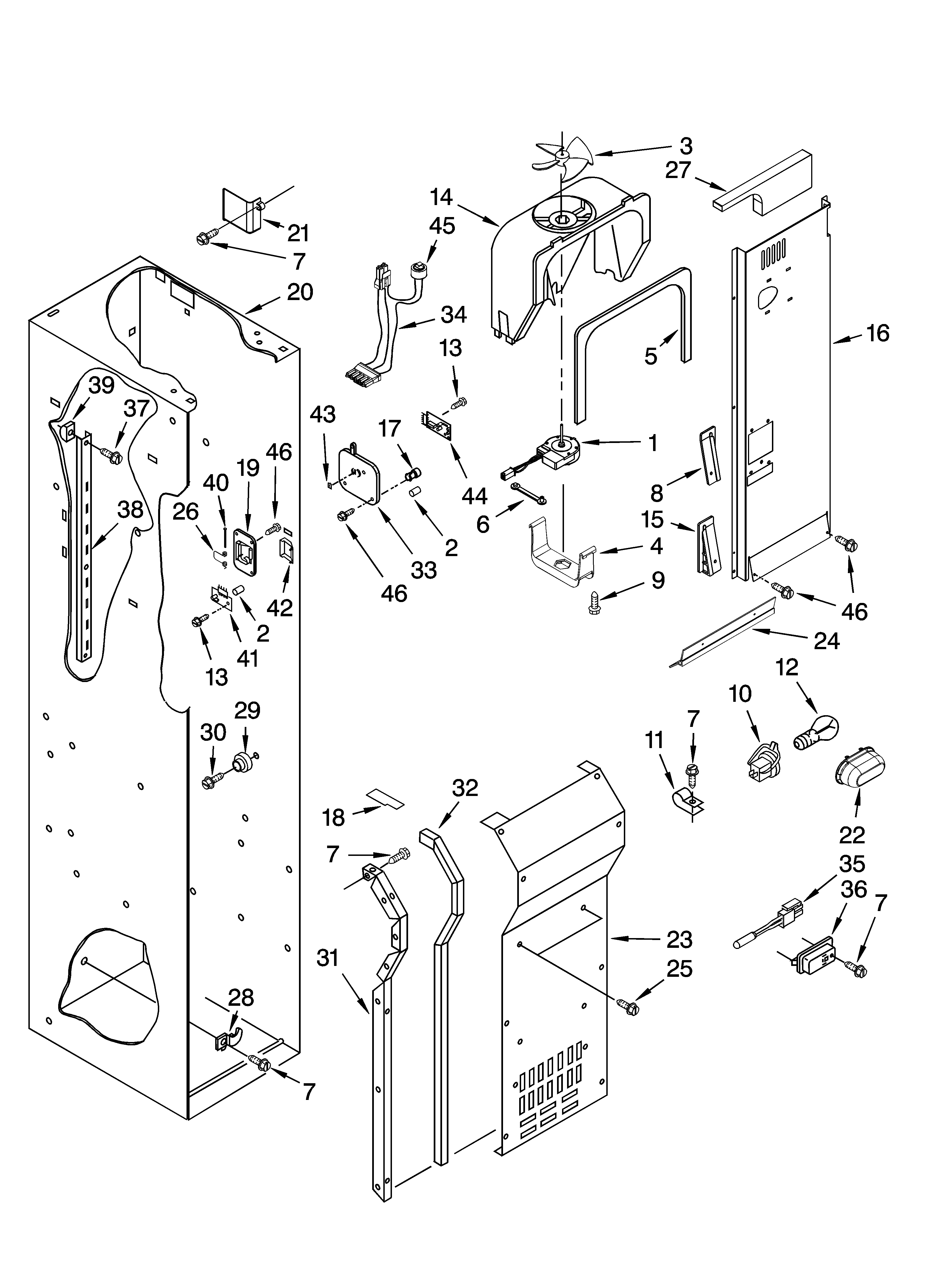 KitchenAid KSSC48QVS00 freezer liner and air flow parts diagram