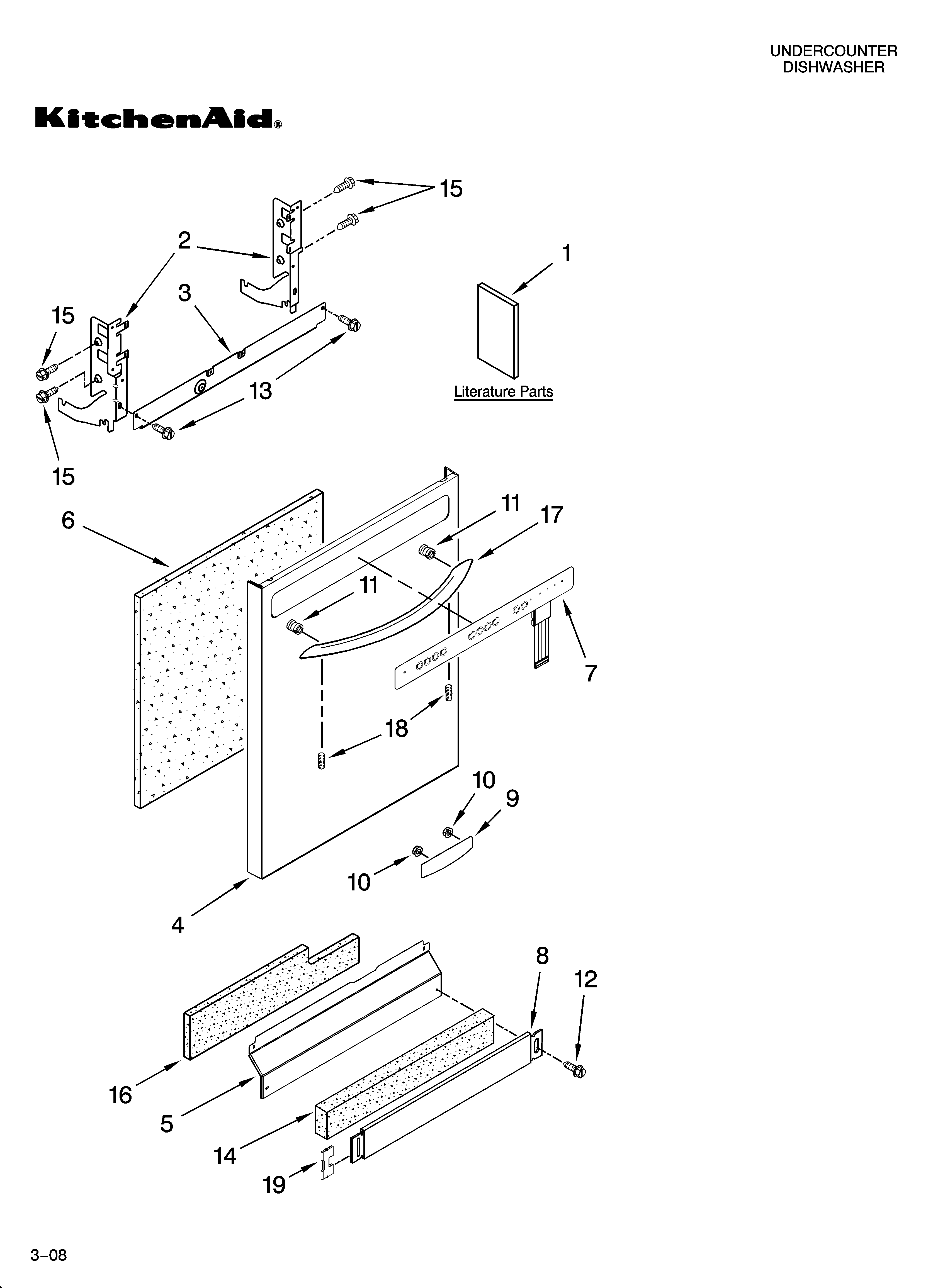 KitchenAid KUDA03CTBS3 door and panel parts diagram
