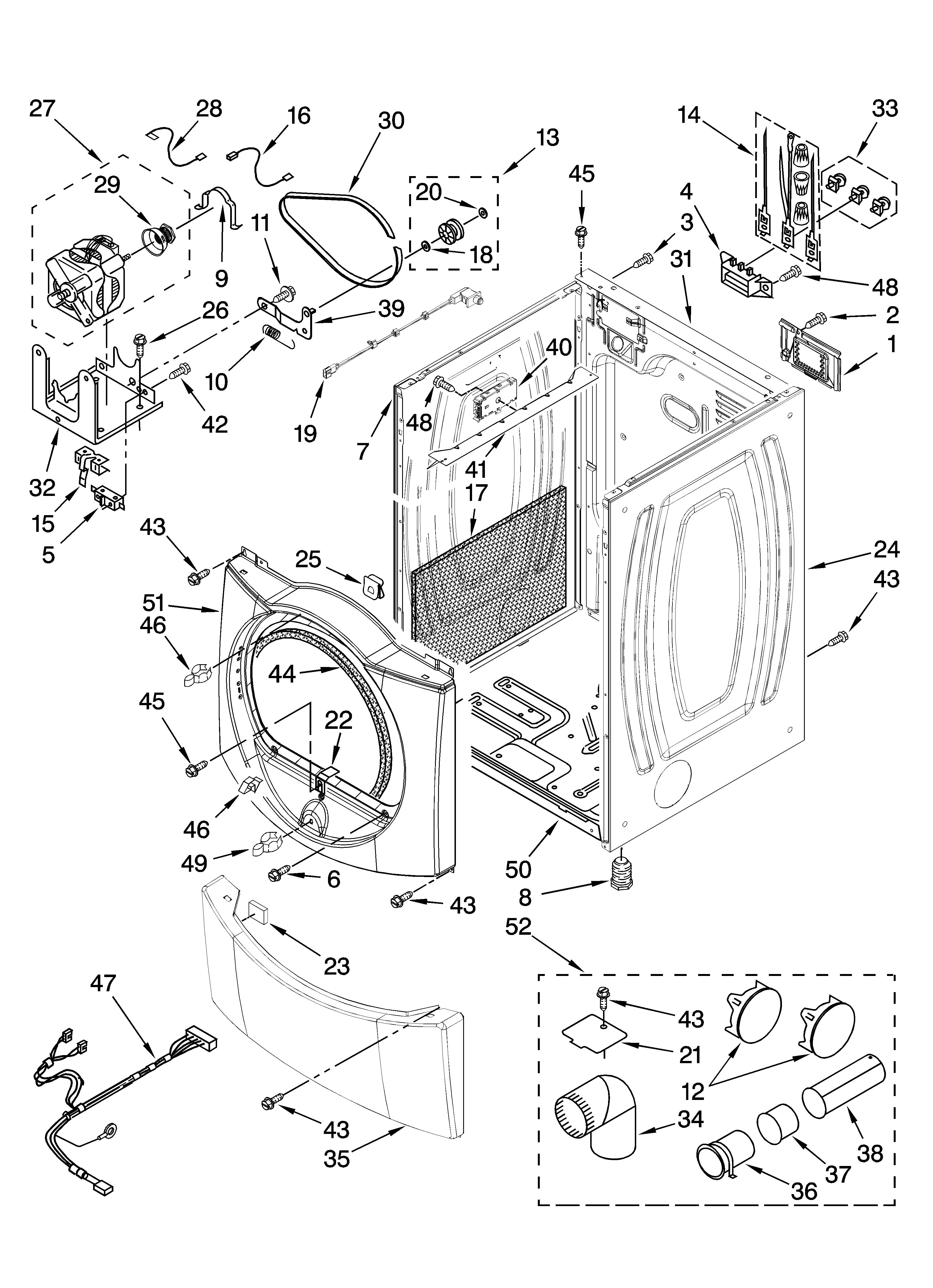 Whirlpool WED9600TW1 cabinet parts diagram