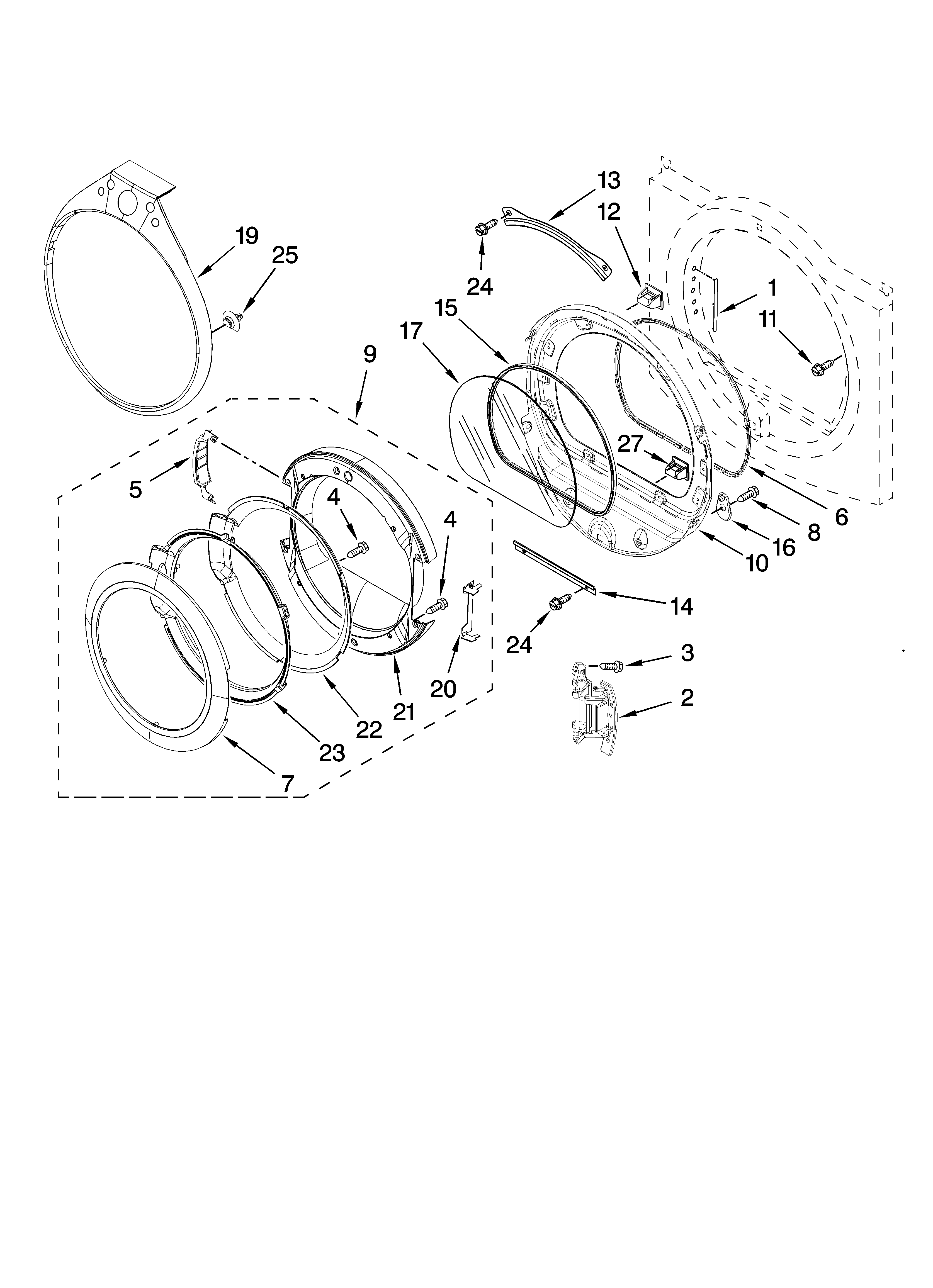 Whirlpool WED9600TW1 door parts, optional parts (not included) diagram
