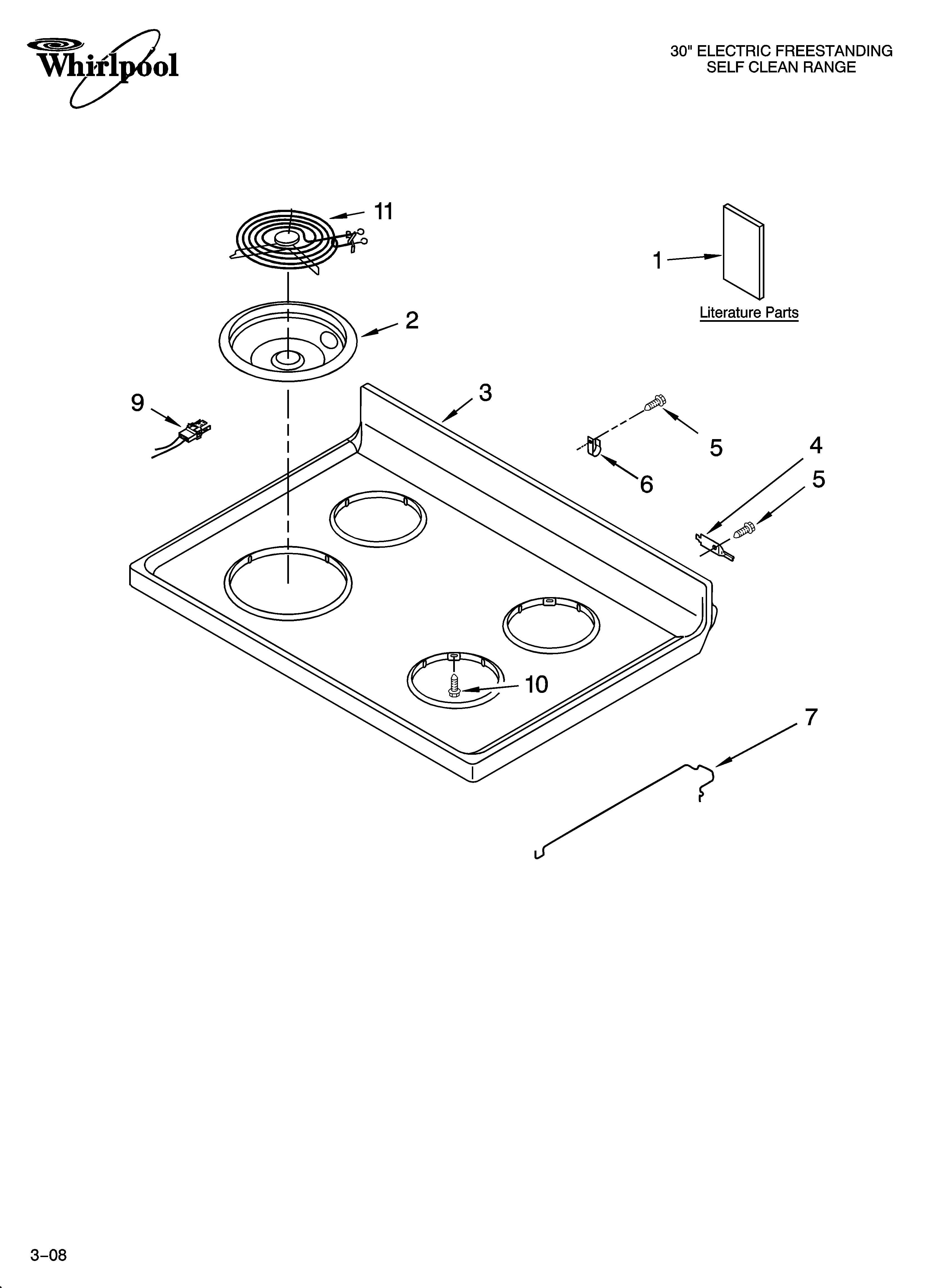Whirlpool WERP3100PB4 cooktop parts diagram