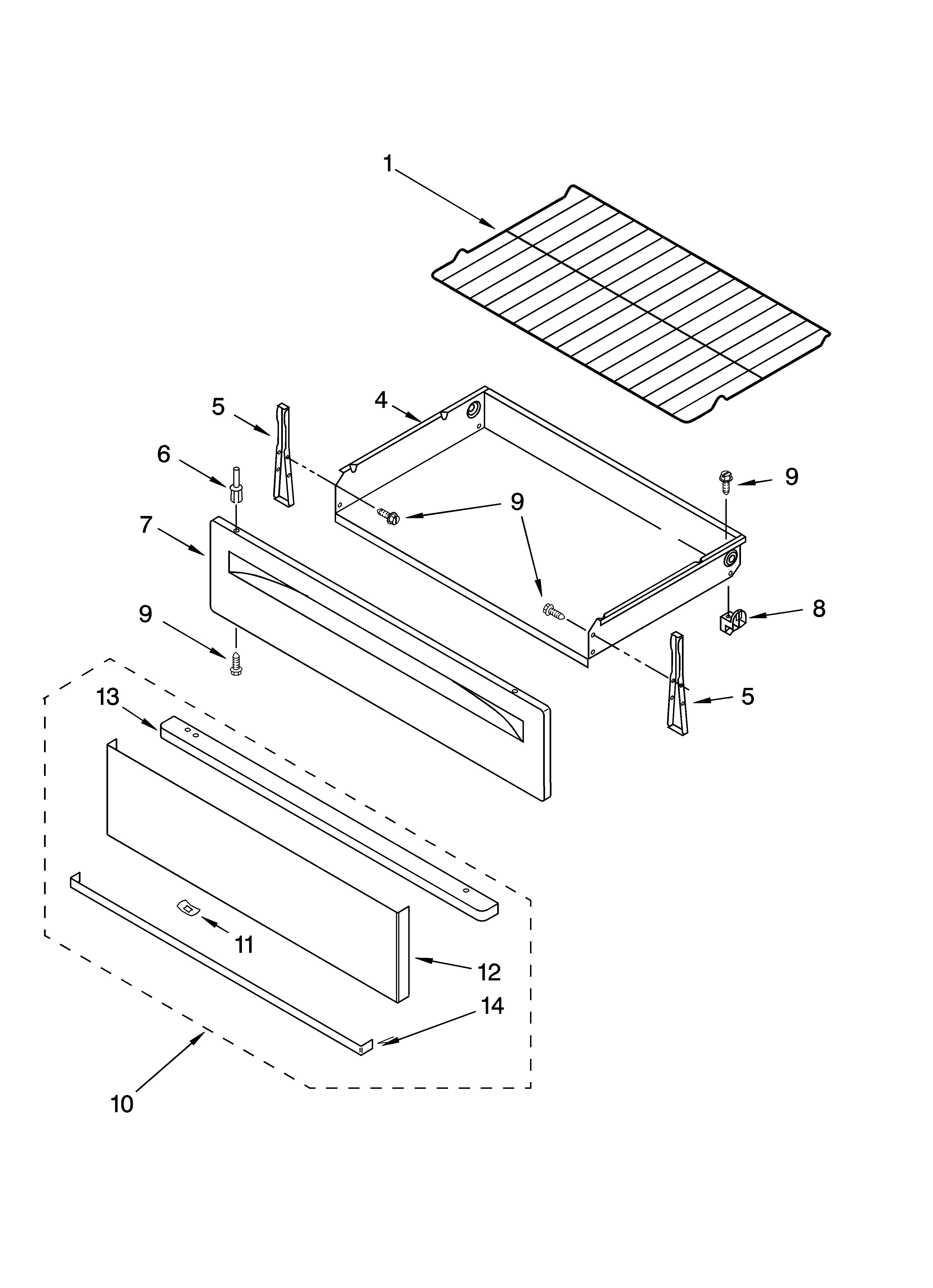 Whirlpool WERP3100PB4 drawer & broiler parts diagram