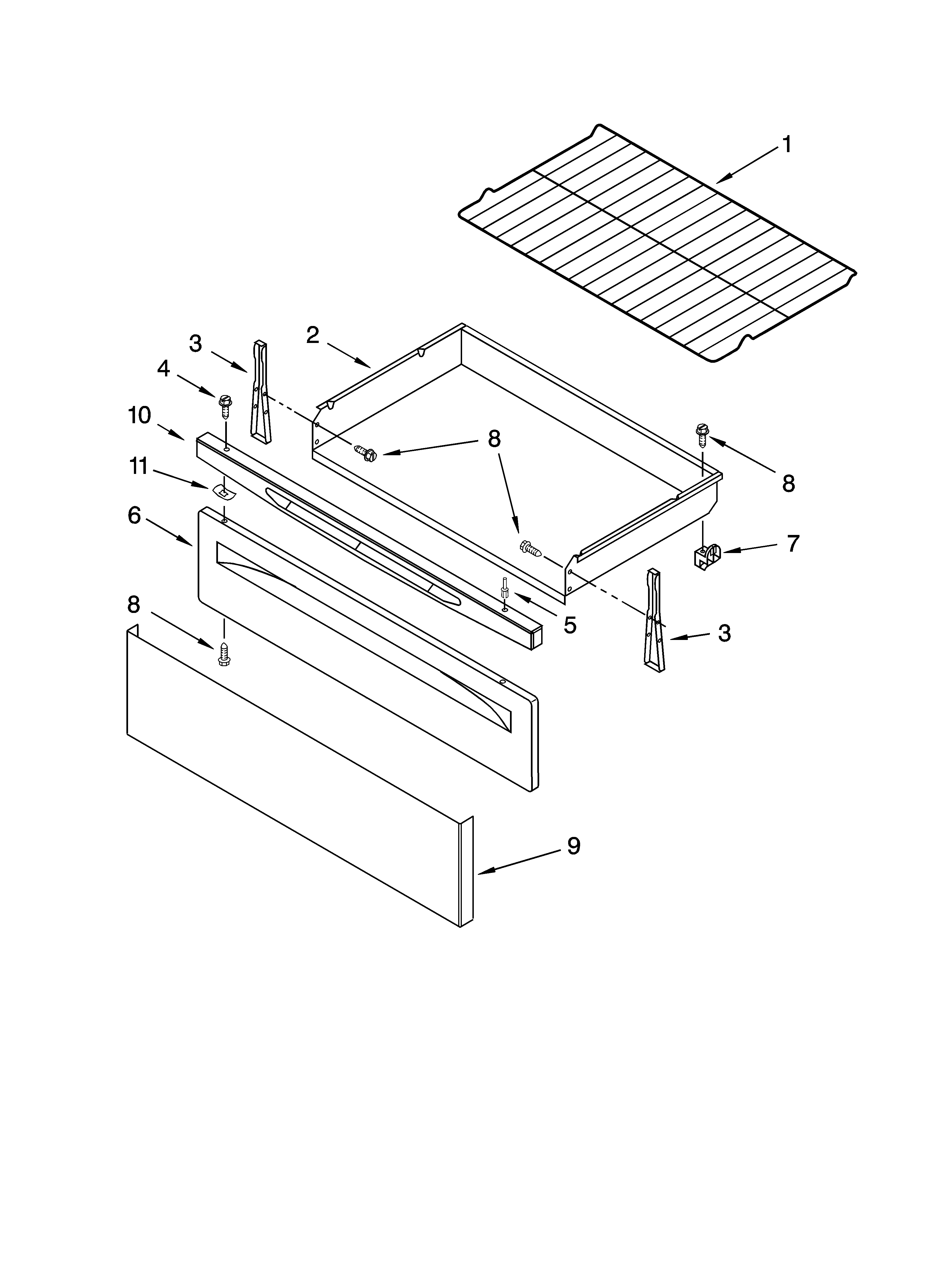 Whirlpool WERP4110SS3 drawer & broiler parts diagram