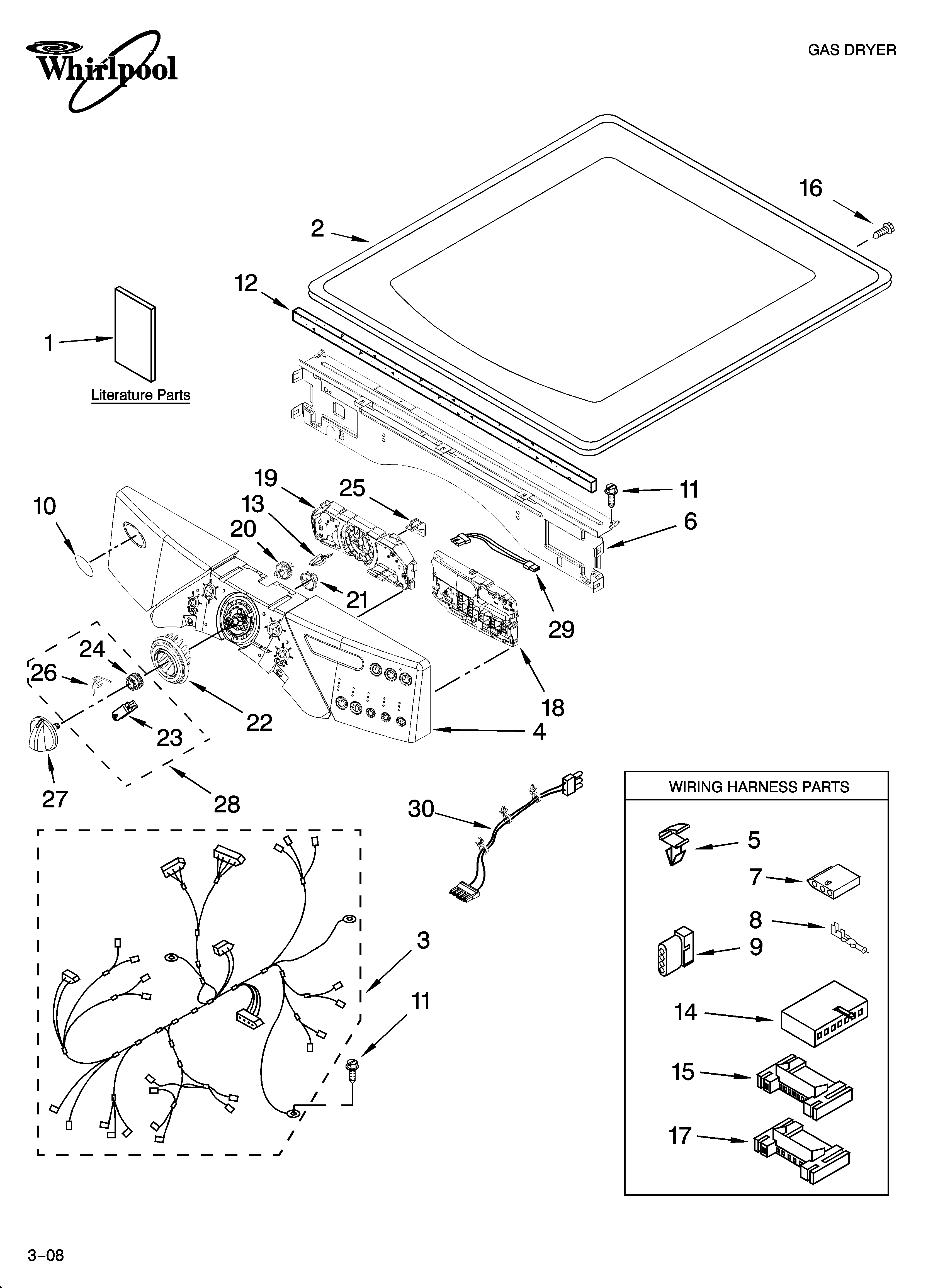 Whirlpool WGD9200SQ0 top and console parts diagram