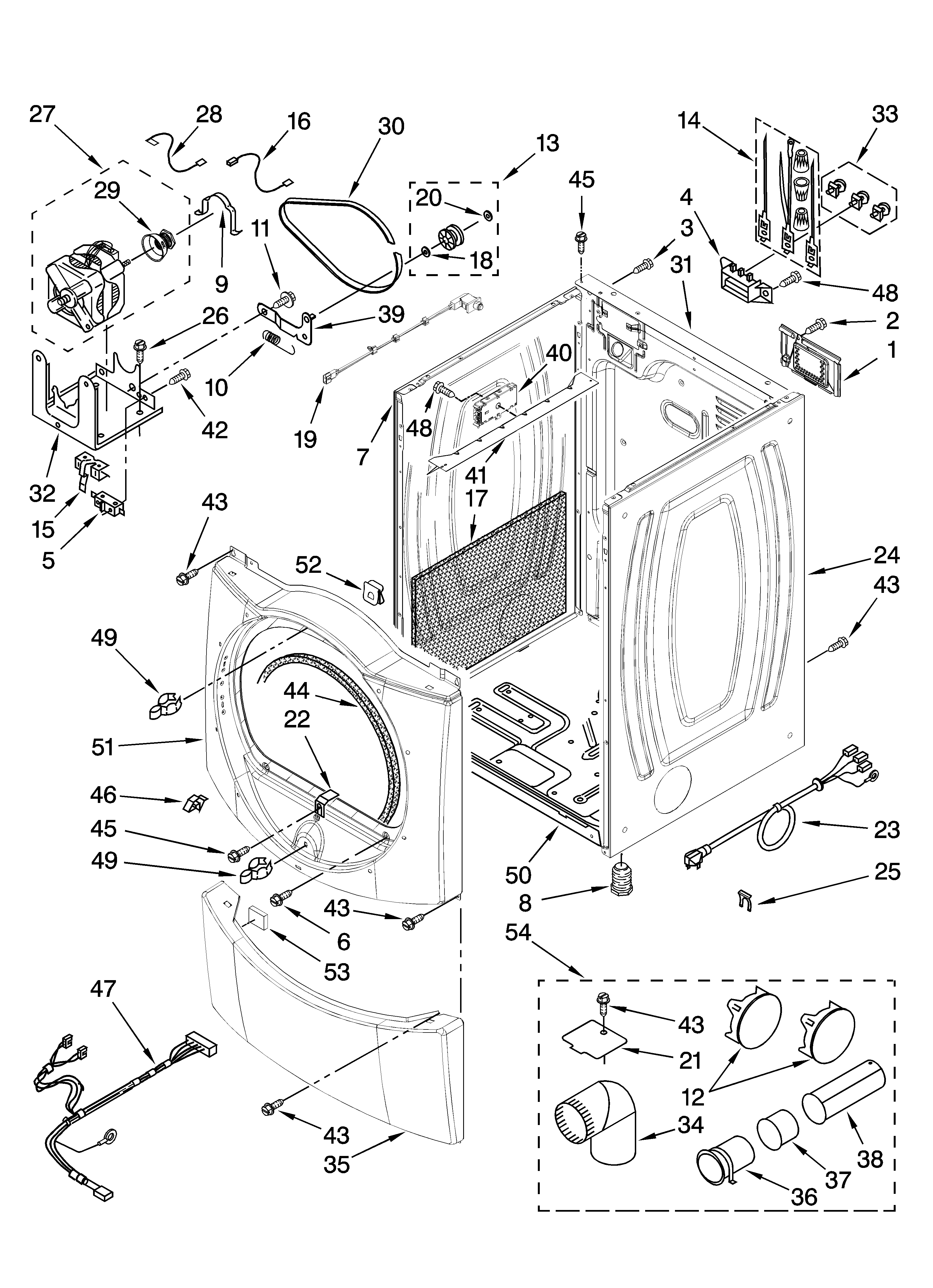 Whirlpool YWED9600TA1 cabinet parts diagram