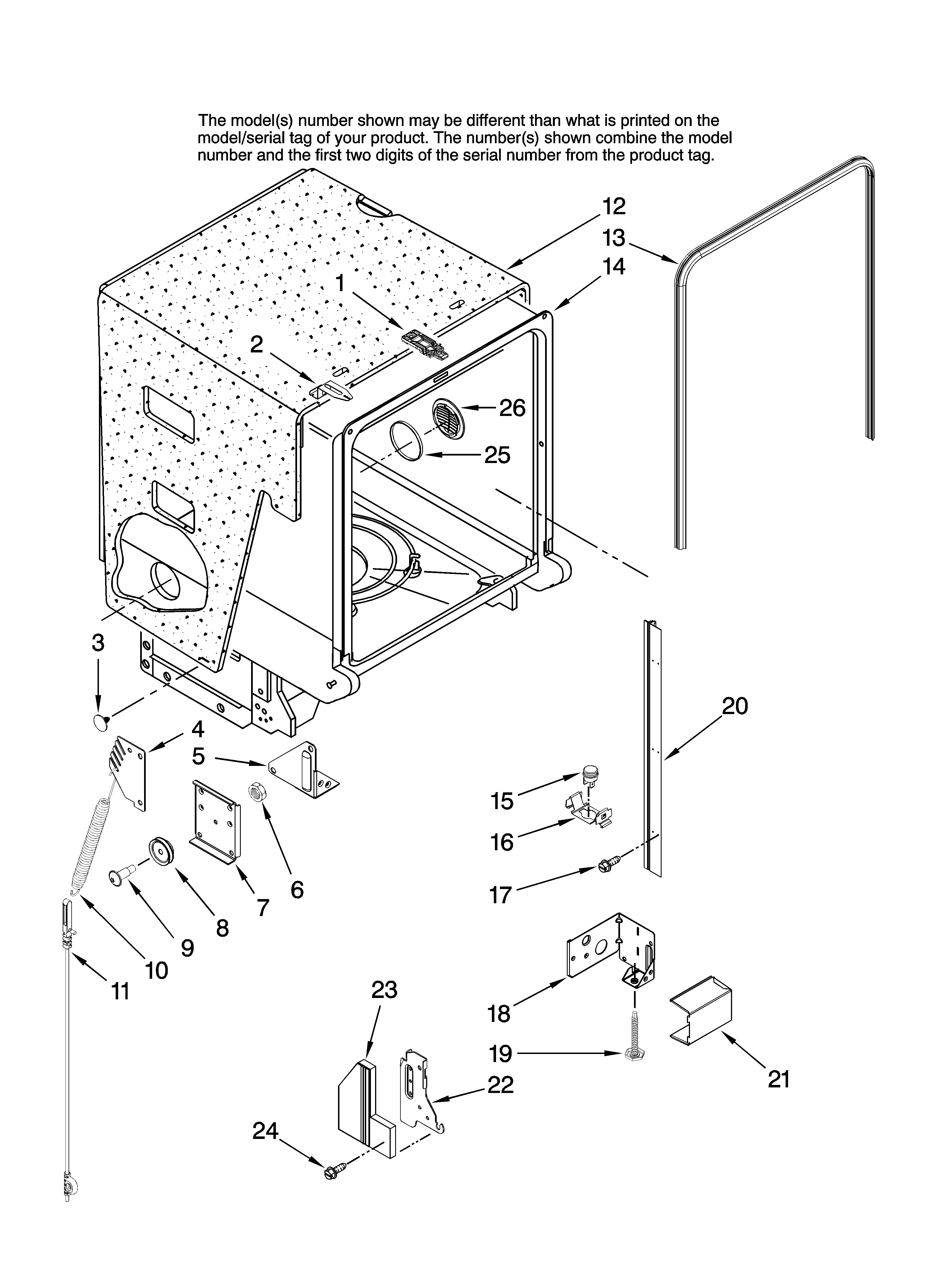 Amana ADB1500AWW10 tub and frame parts diagram