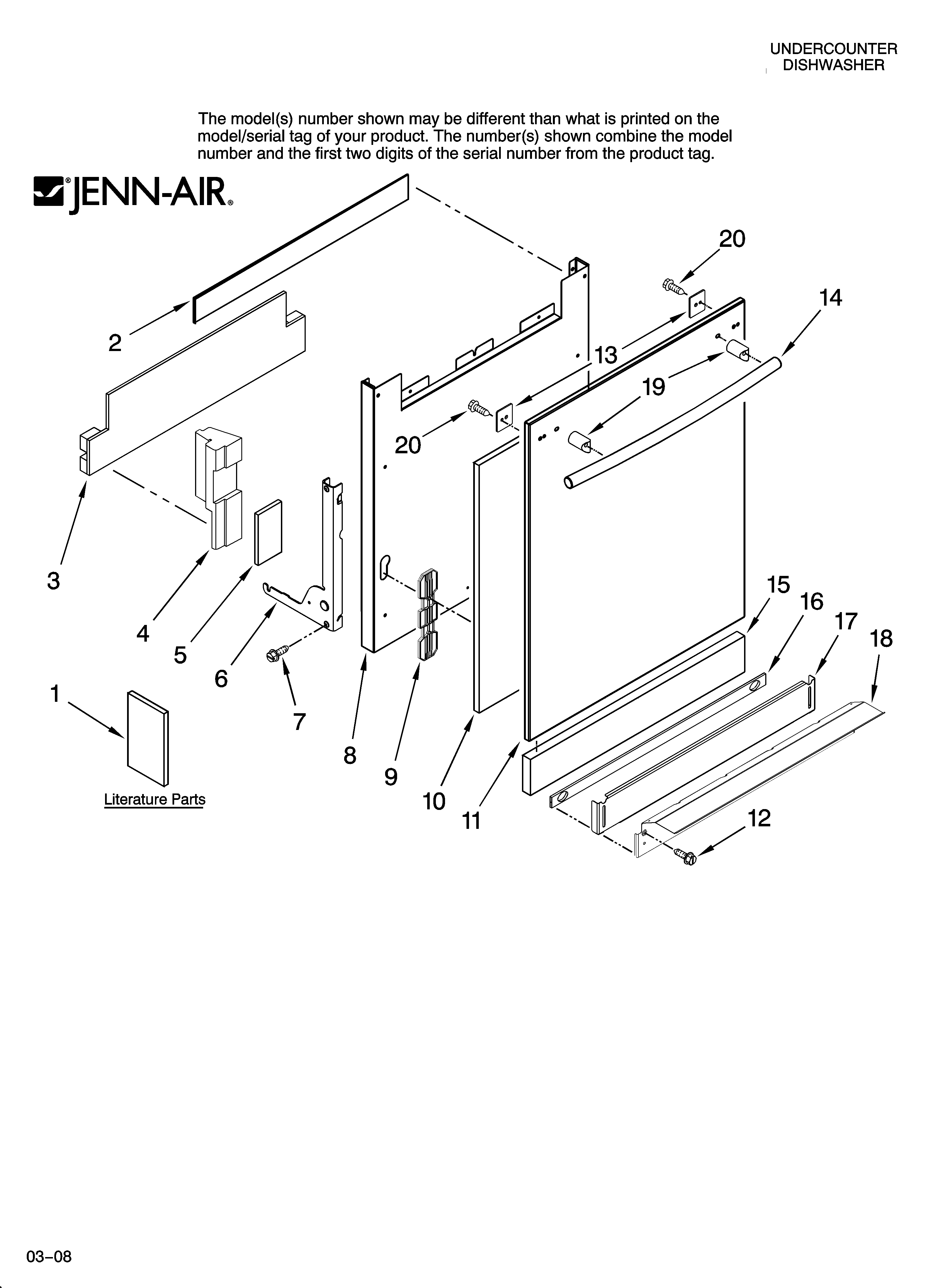 Jenn-Air JDB1255AWR10 door and panel parts diagram