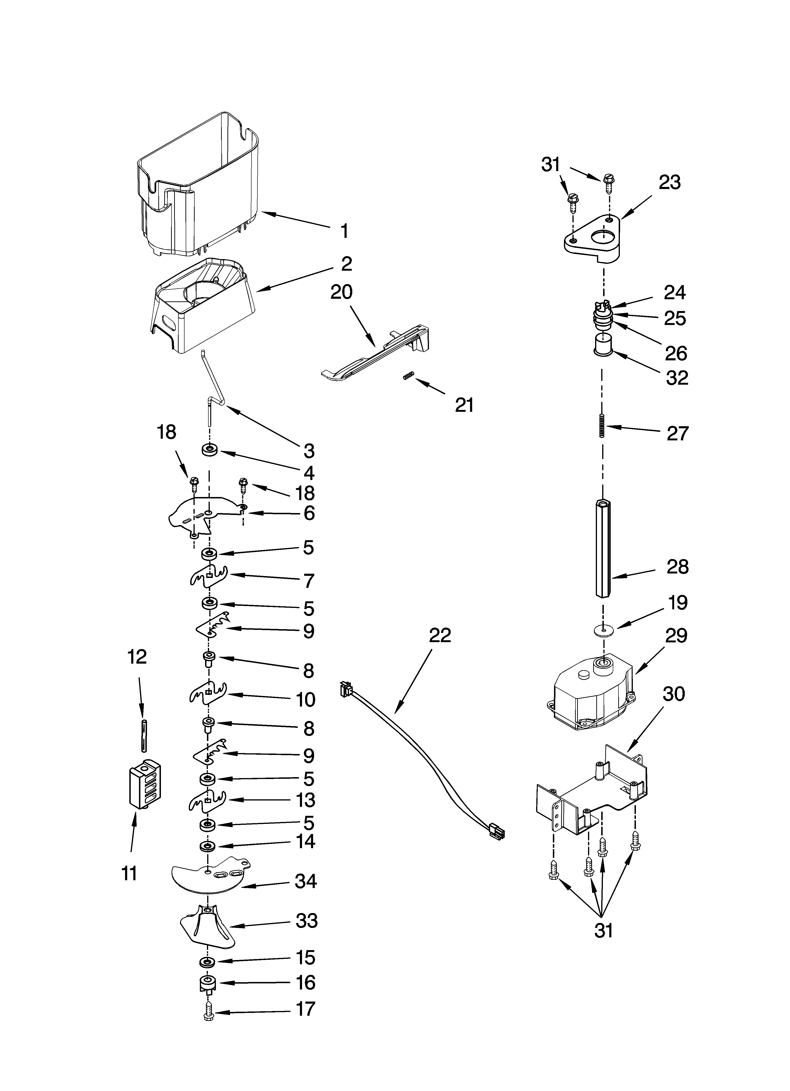 Whirlpool GS6NVEXSQ03 motor and ice container parts diagram