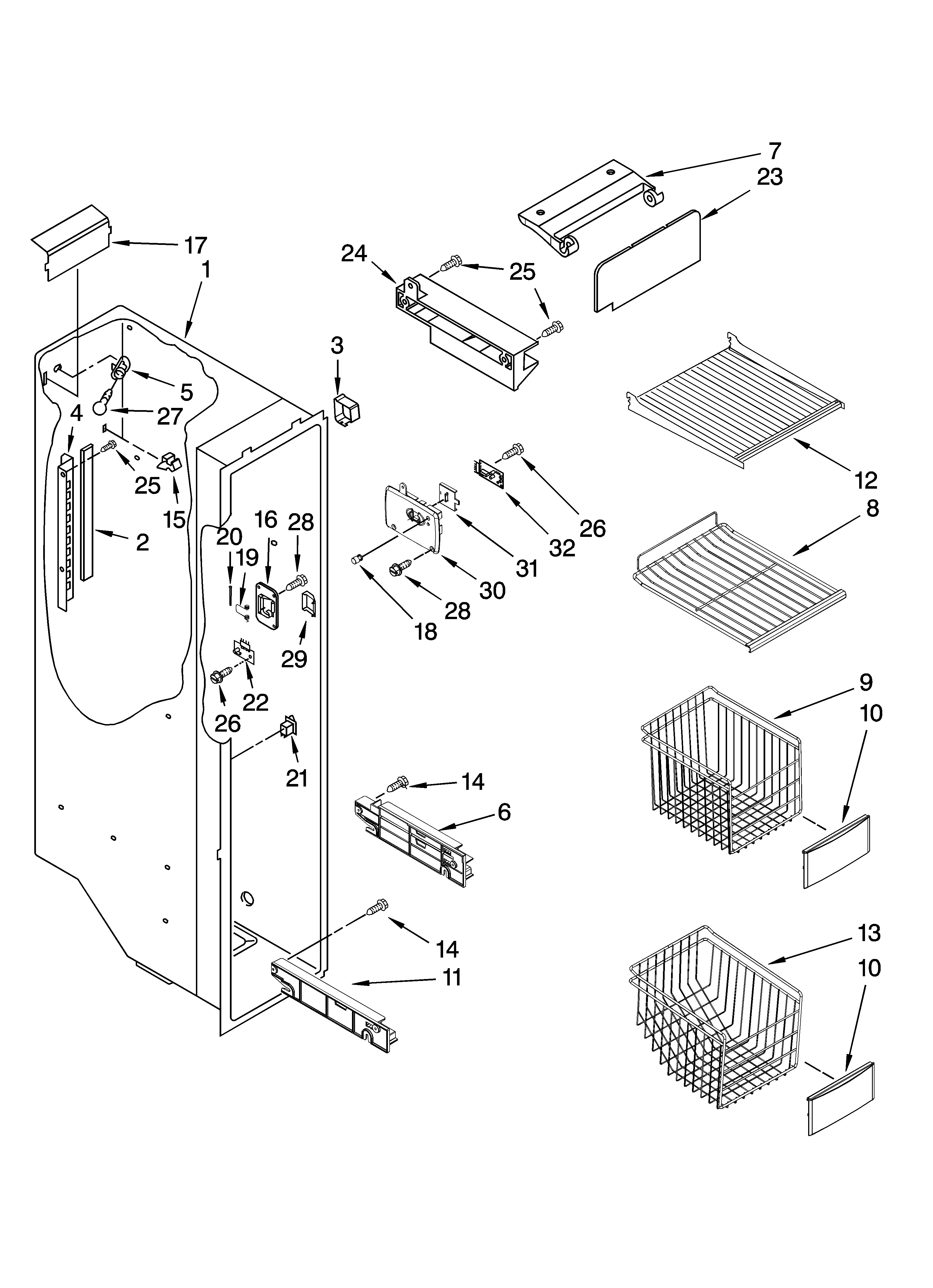 KitchenAid KSRP22FTSS02 freezer liner parts diagram