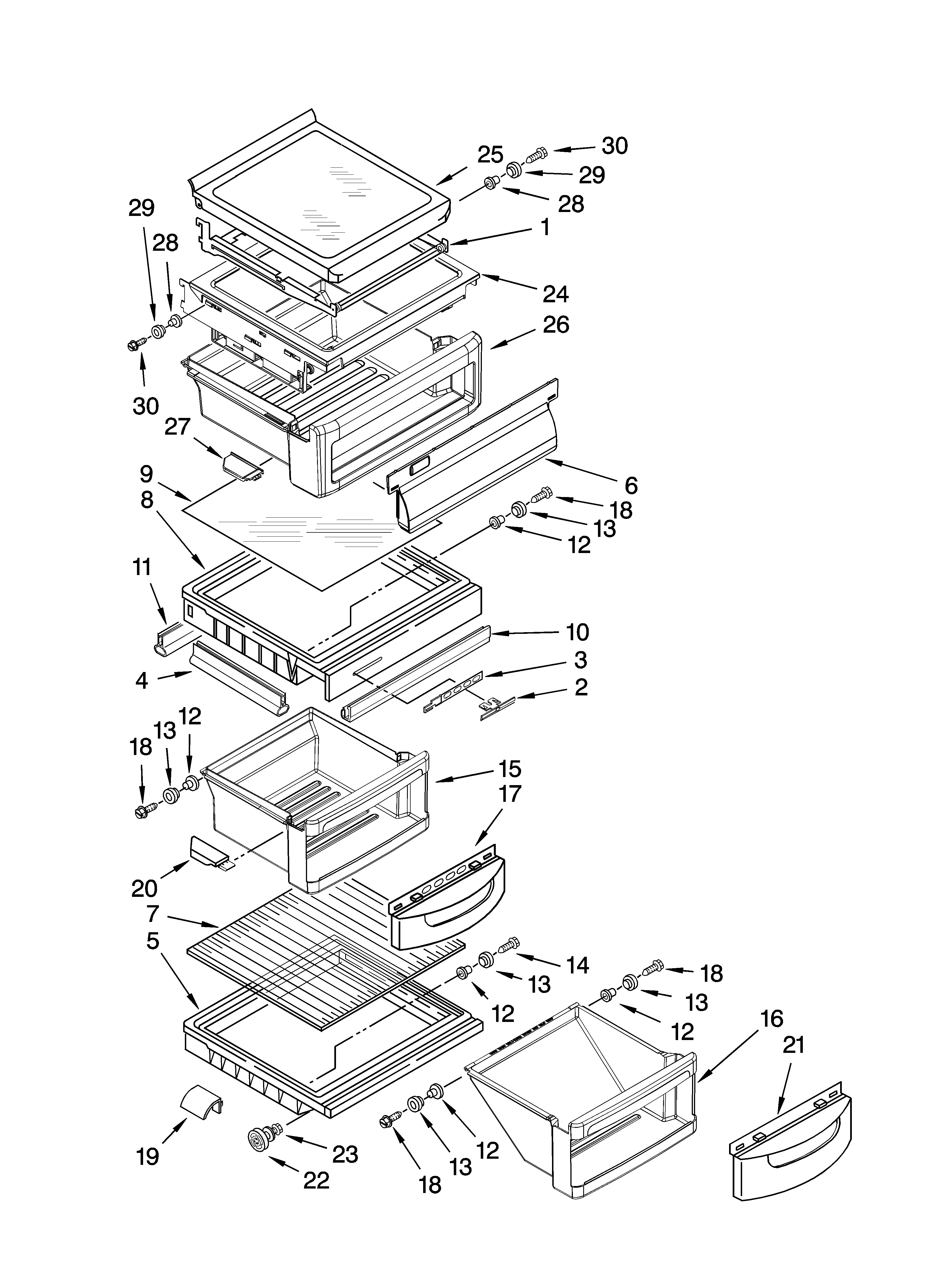KitchenAid KSRP22FTSS02 refrigerator shelf parts diagram