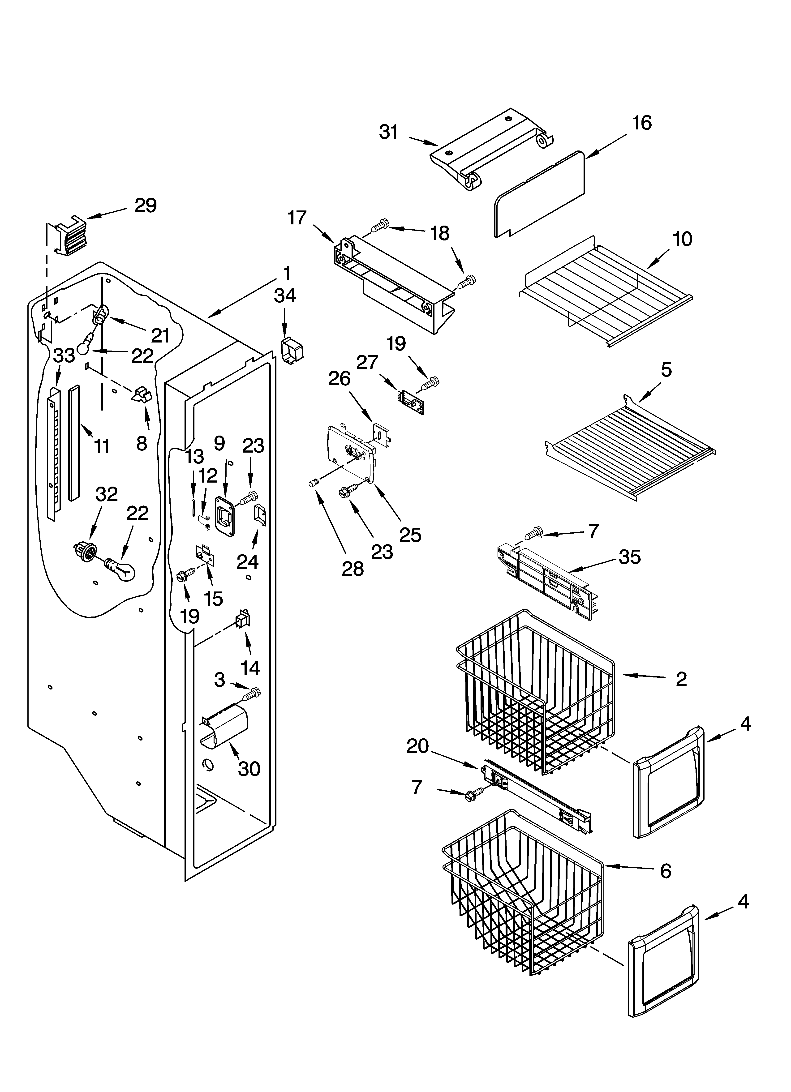 KitchenAid KSRS25RVMK01 freezer liner parts diagram
