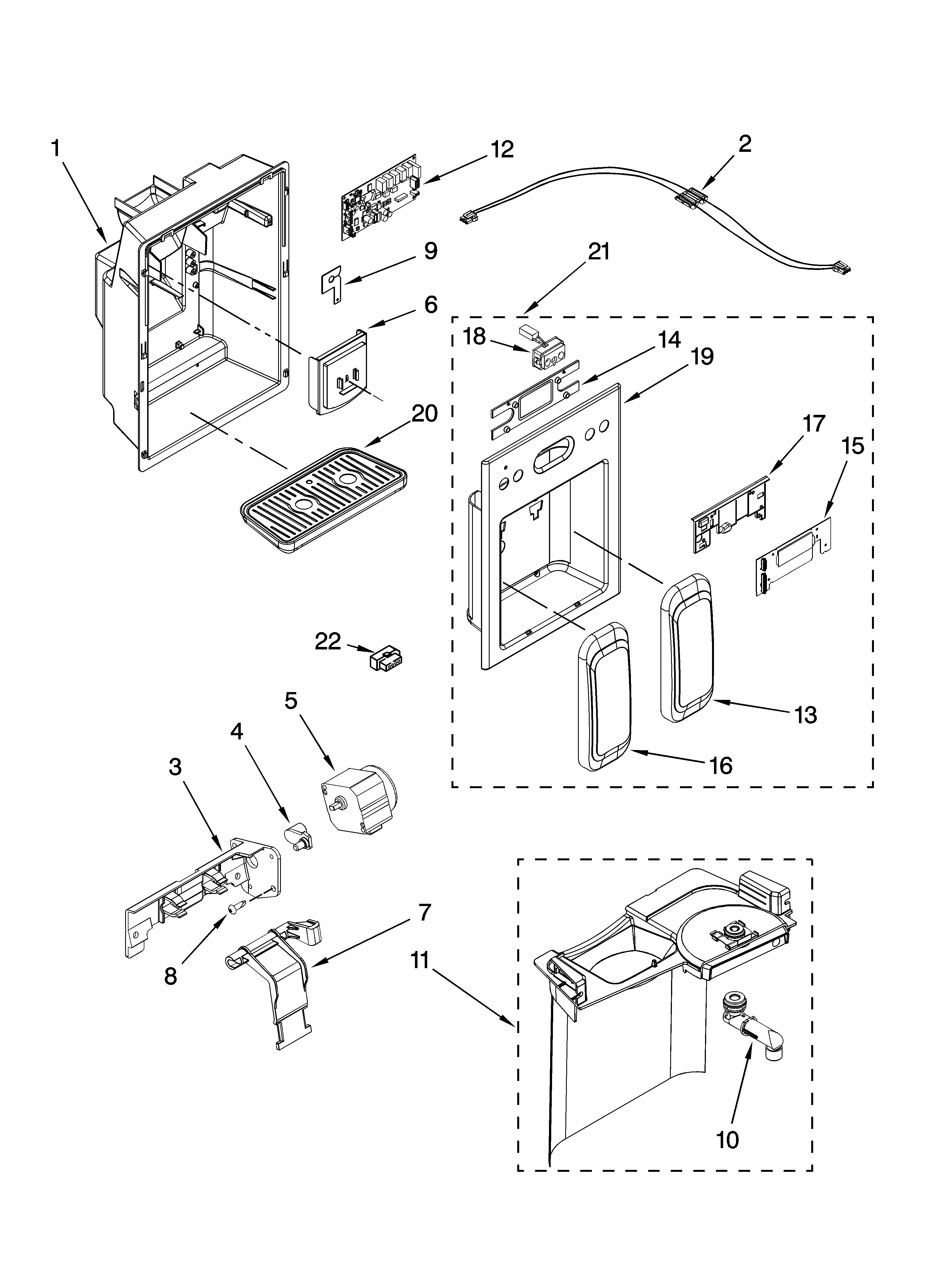 KitchenAid KSRS25RVMK01 dispenser front parts diagram