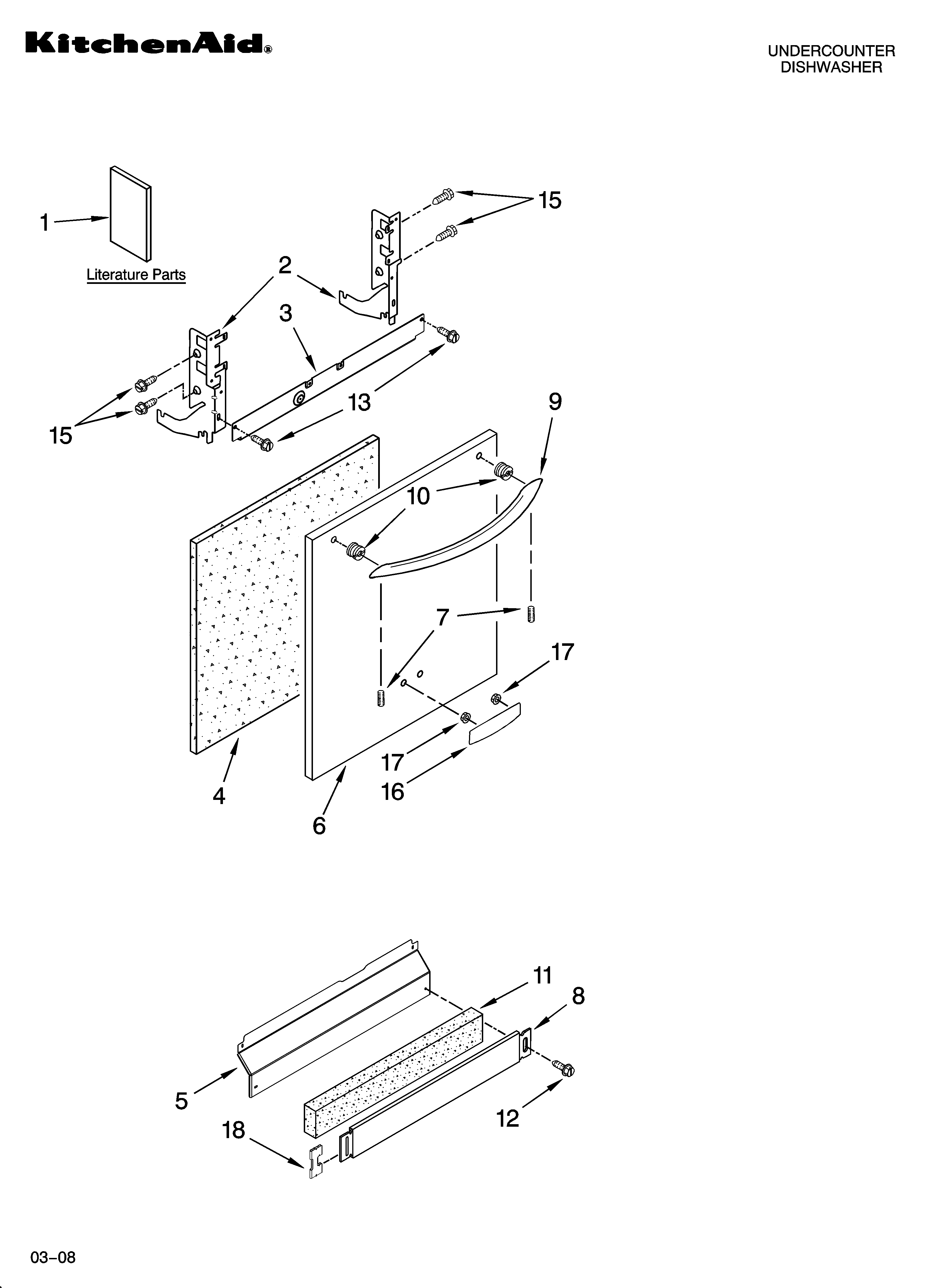 KitchenAid KUDE03FTBL1 door and panel parts diagram