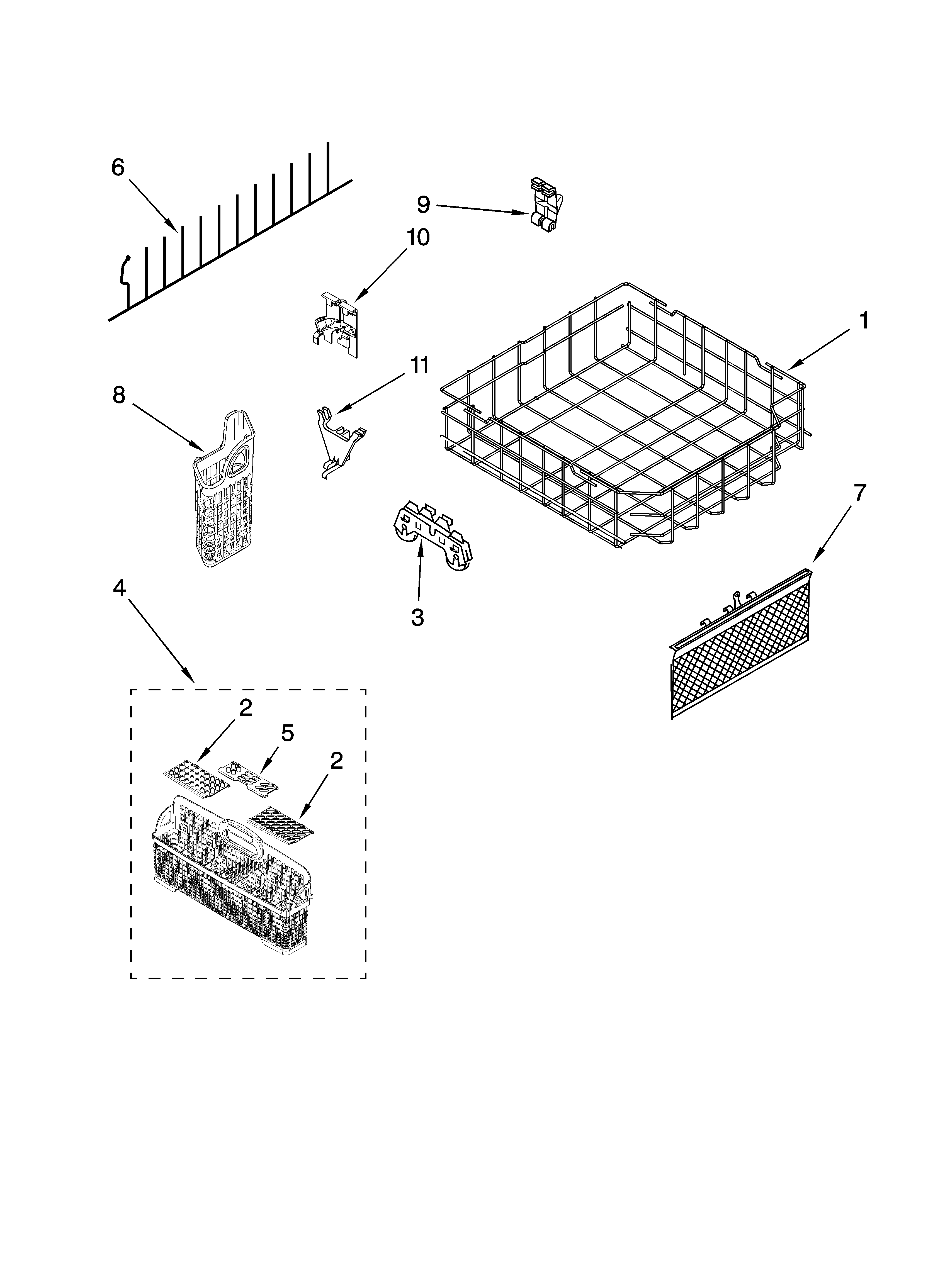KitchenAid KUDE03FTBL1 lower rack parts diagram