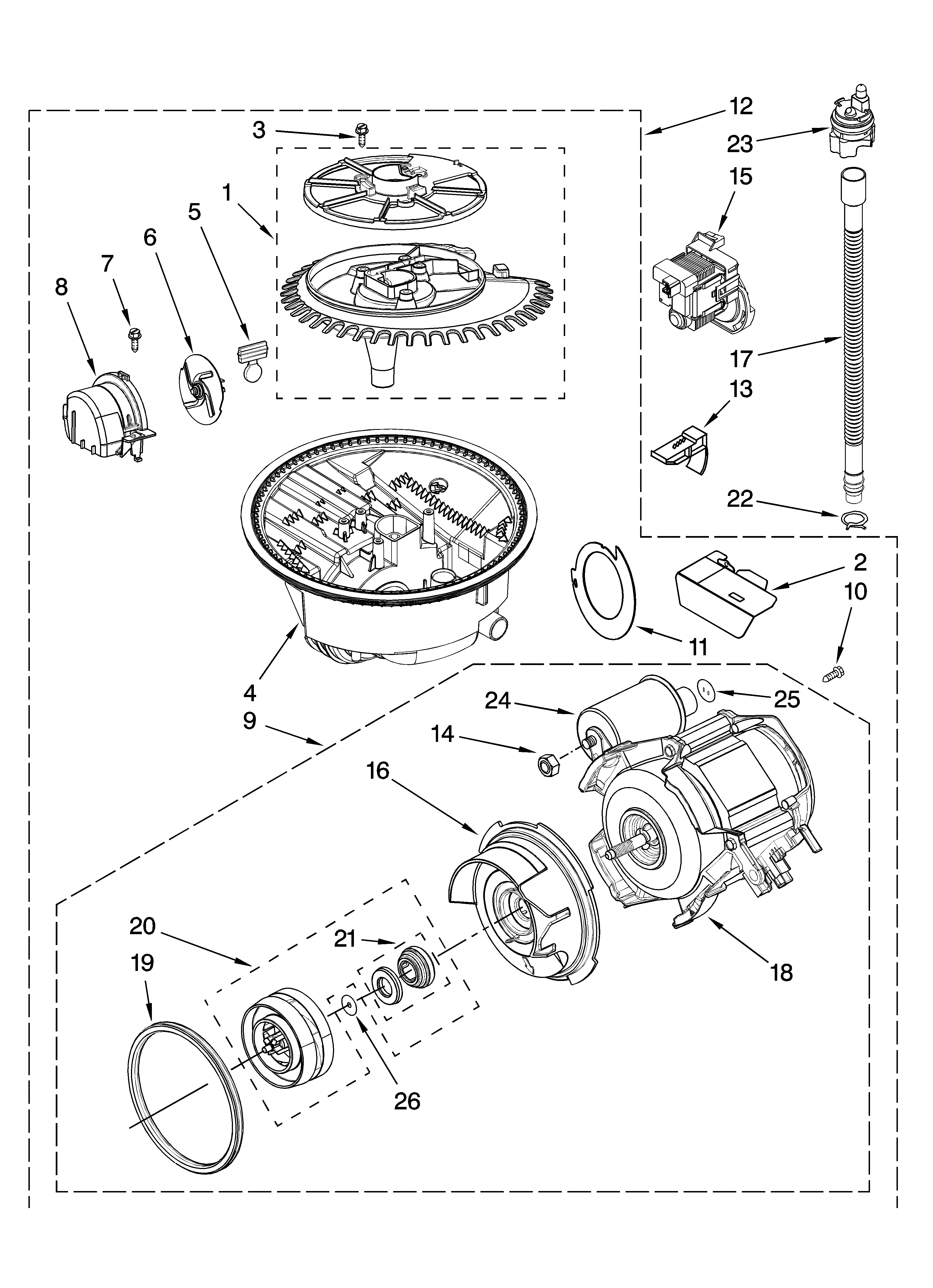 KitchenAid KUDK03CTBL3 pump and motor parts diagram