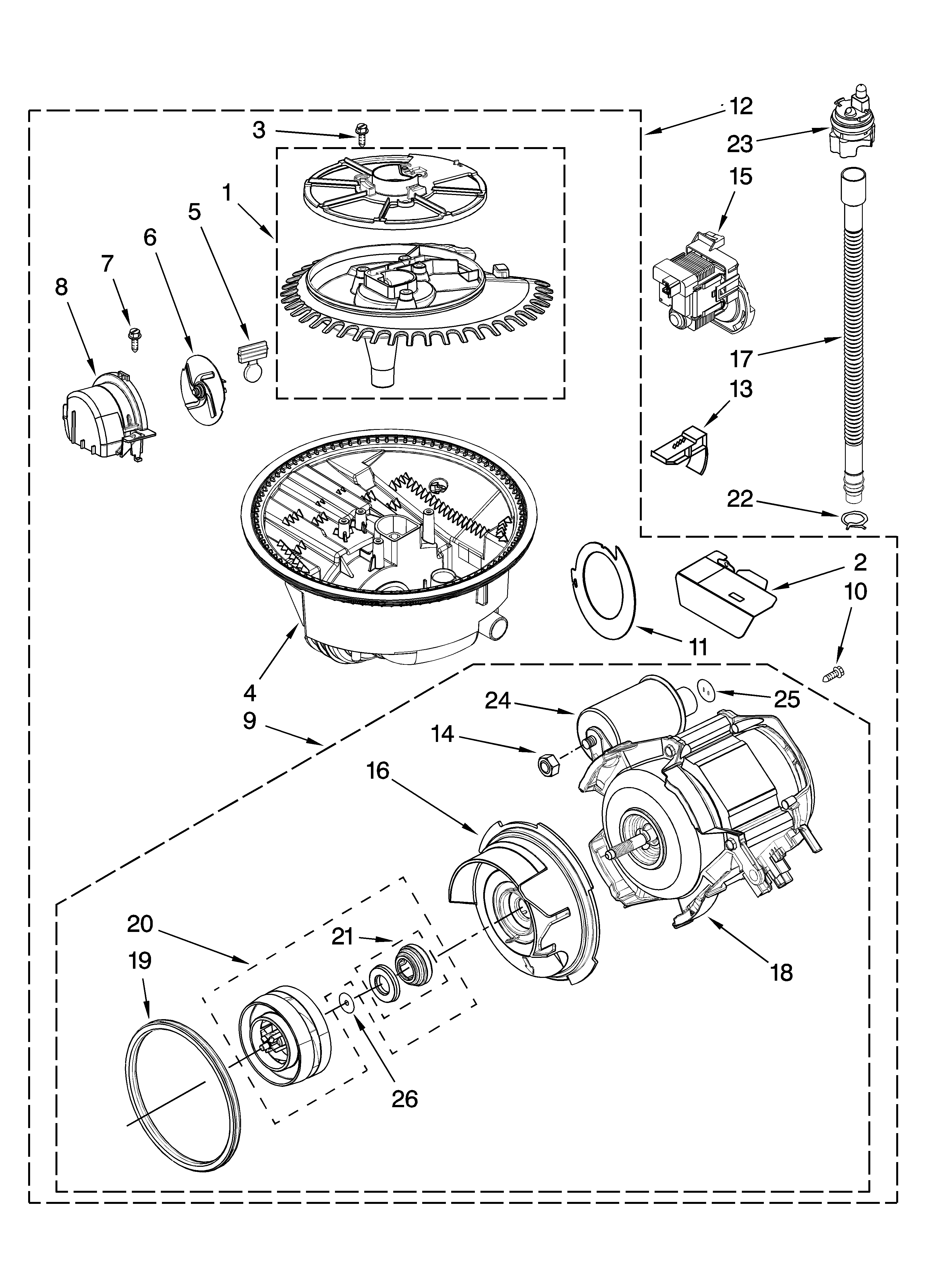KitchenAid KUDK03ITBT3 pump and motor parts diagram