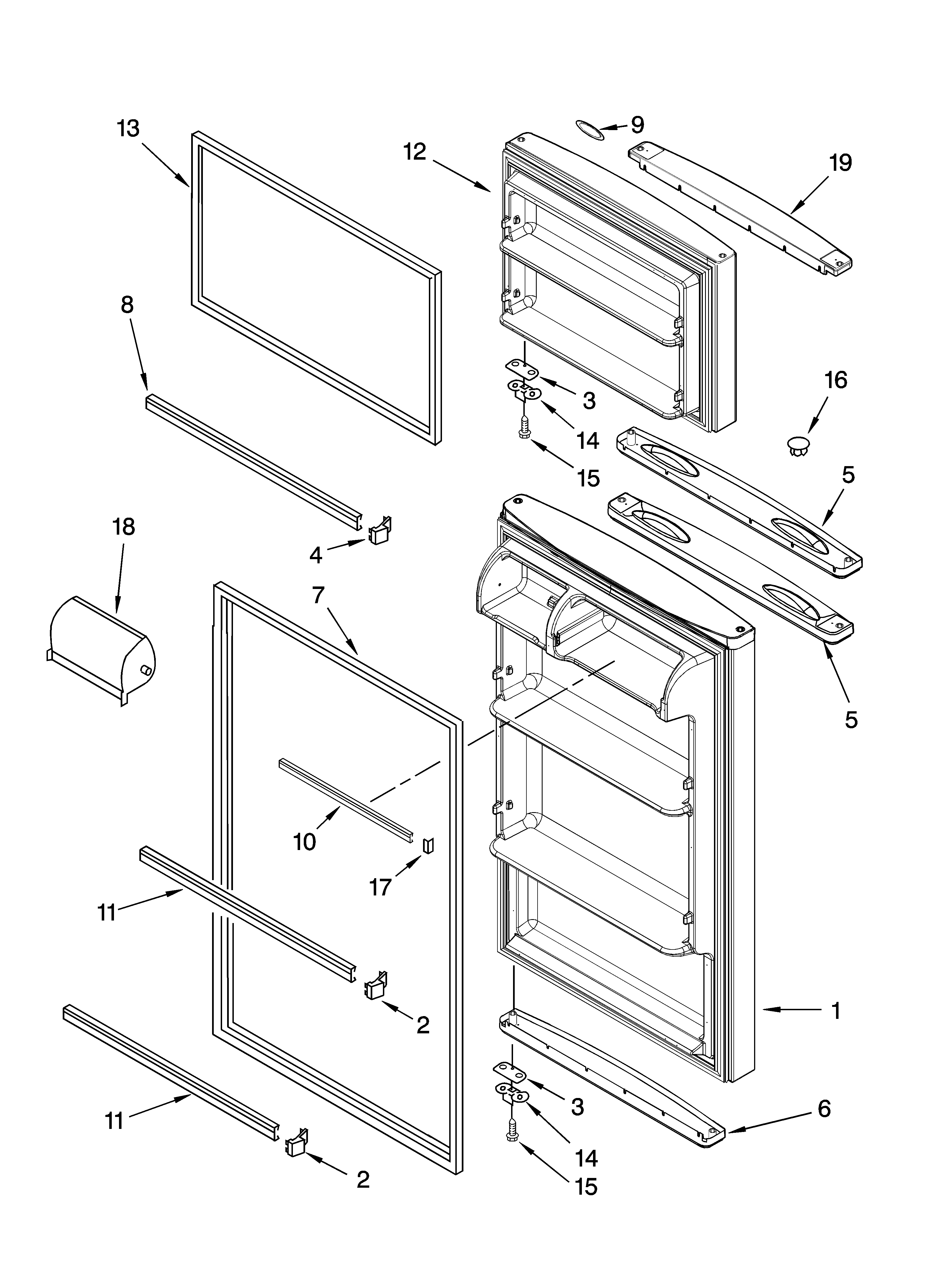 Whirlpool NWT8501Q01 door parts diagram