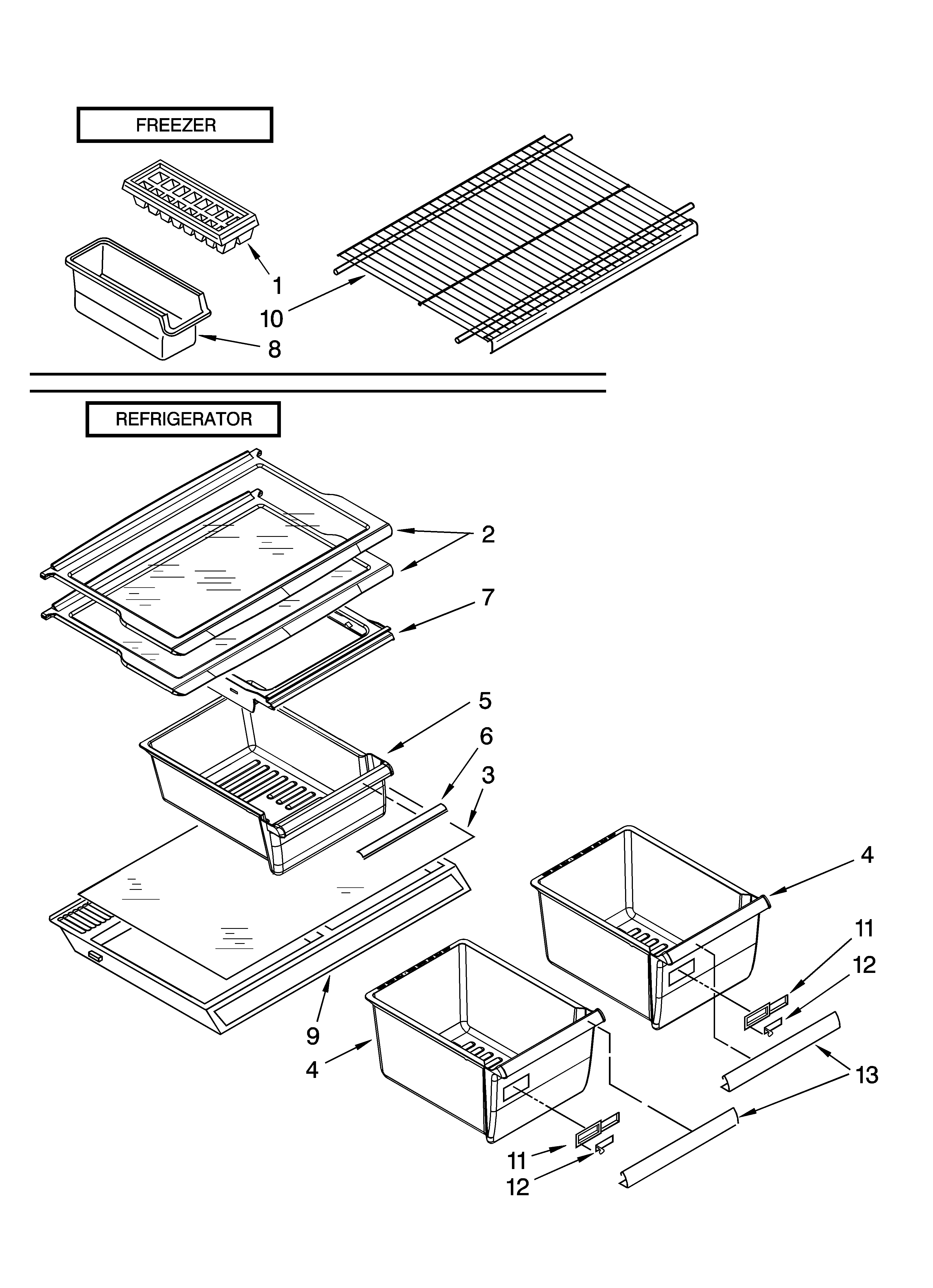 Whirlpool NWT8501Q01 shelf parts, optional parts diagram