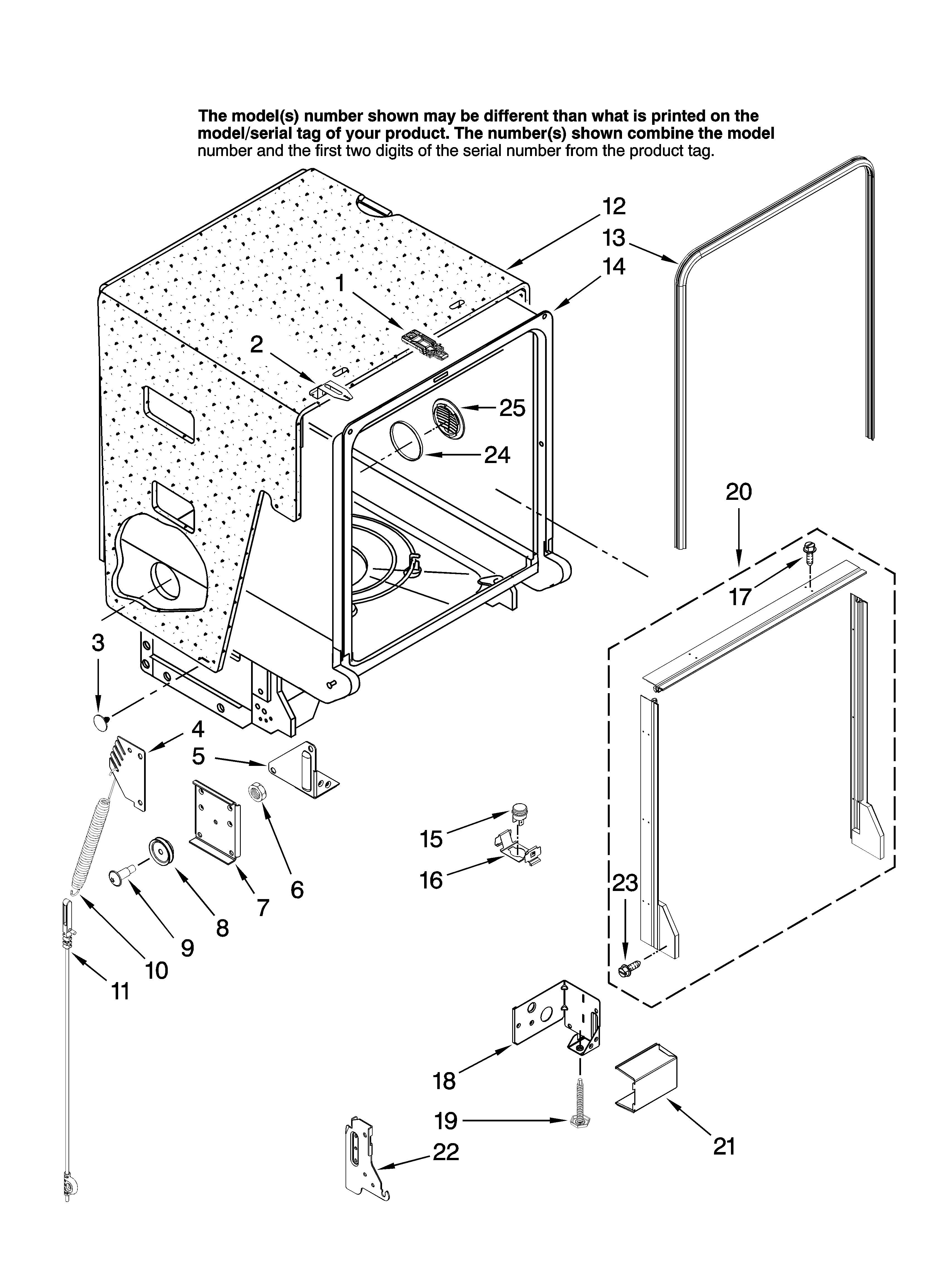 Amana ADB2500AWS37 tub and frame parts diagram