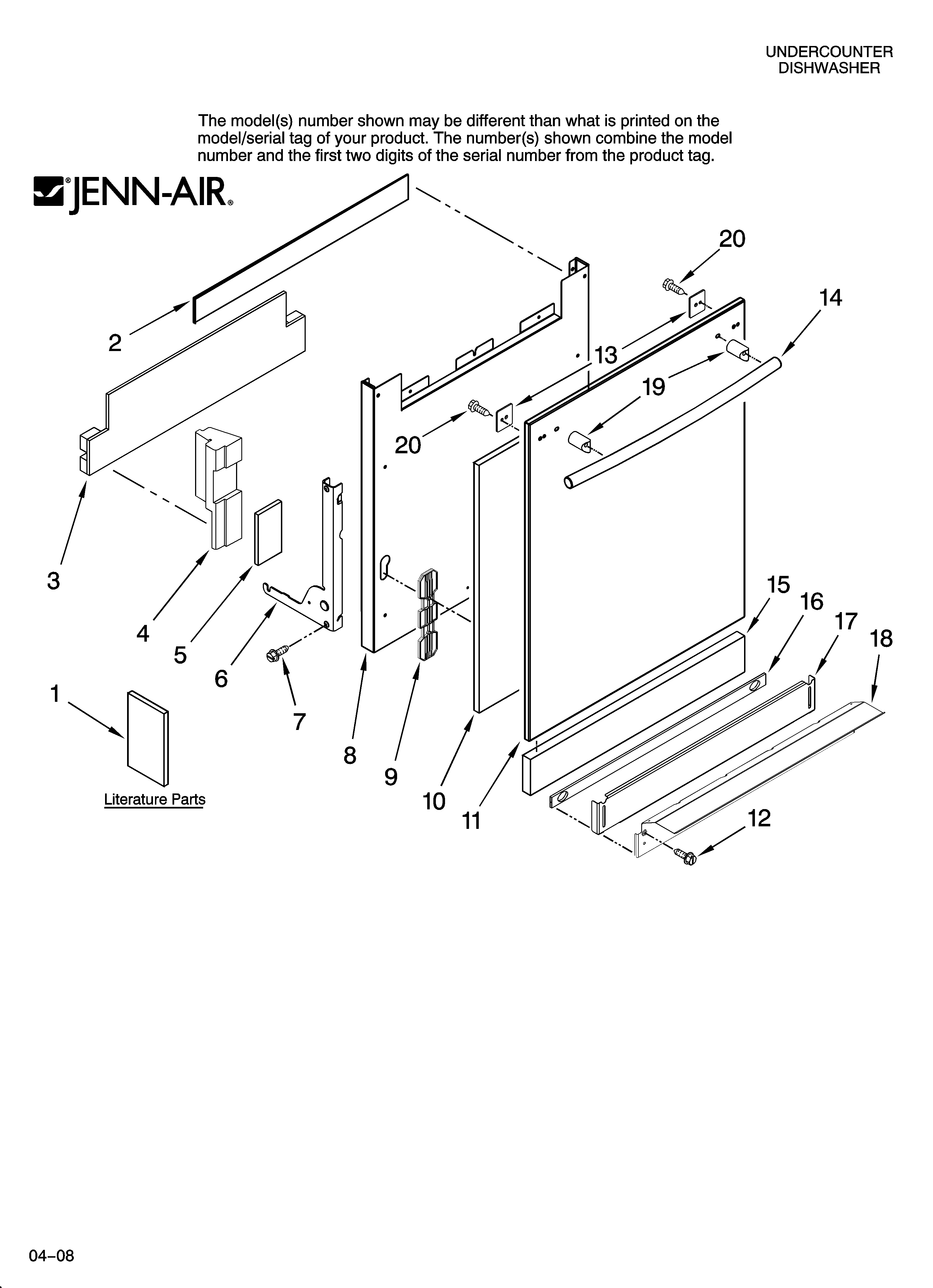 Jenn-Air JDB1095AWB10 door and panel parts diagram