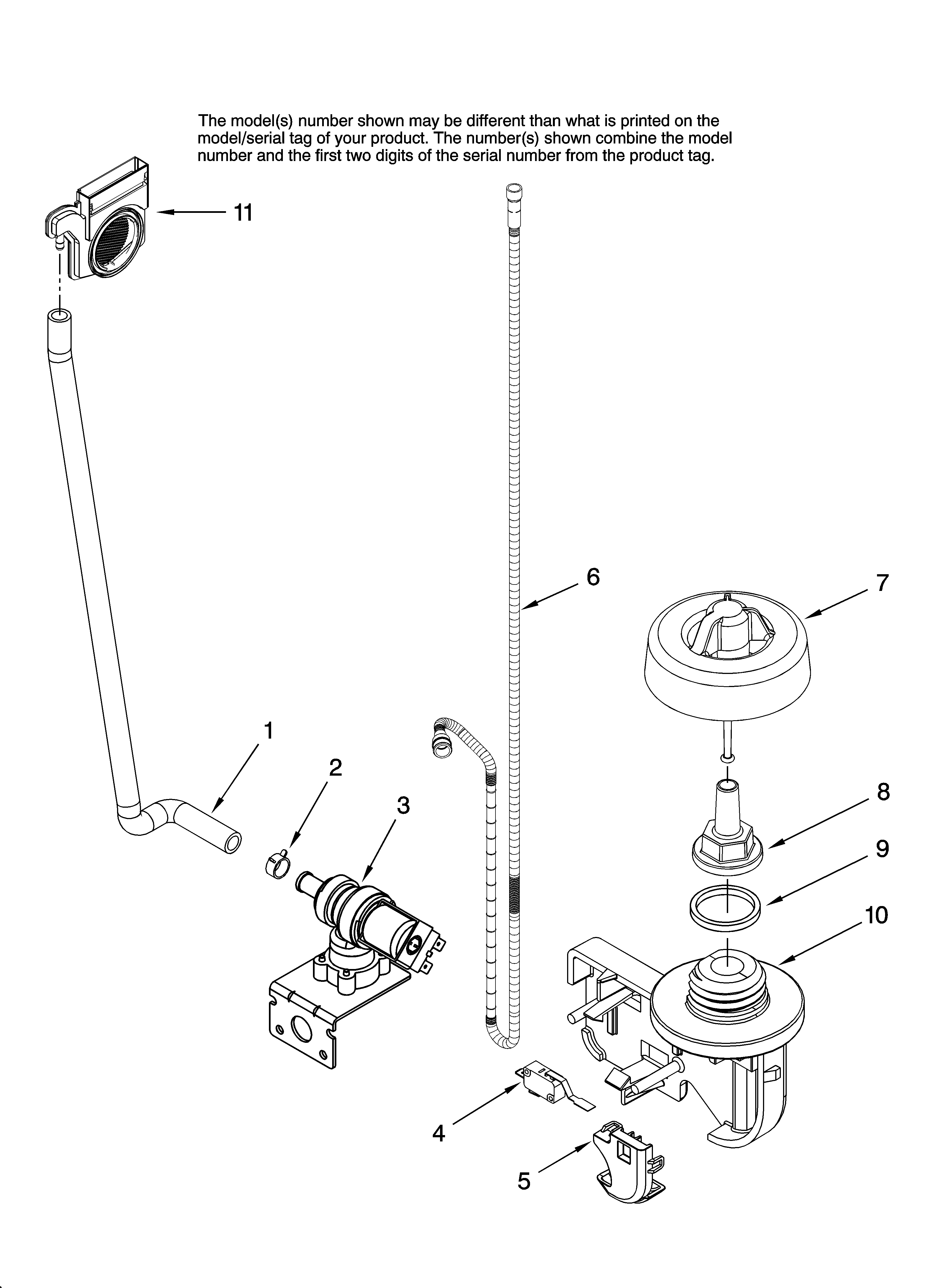 Jenn-Air JDB1095AWB10 fill and overfill parts diagram