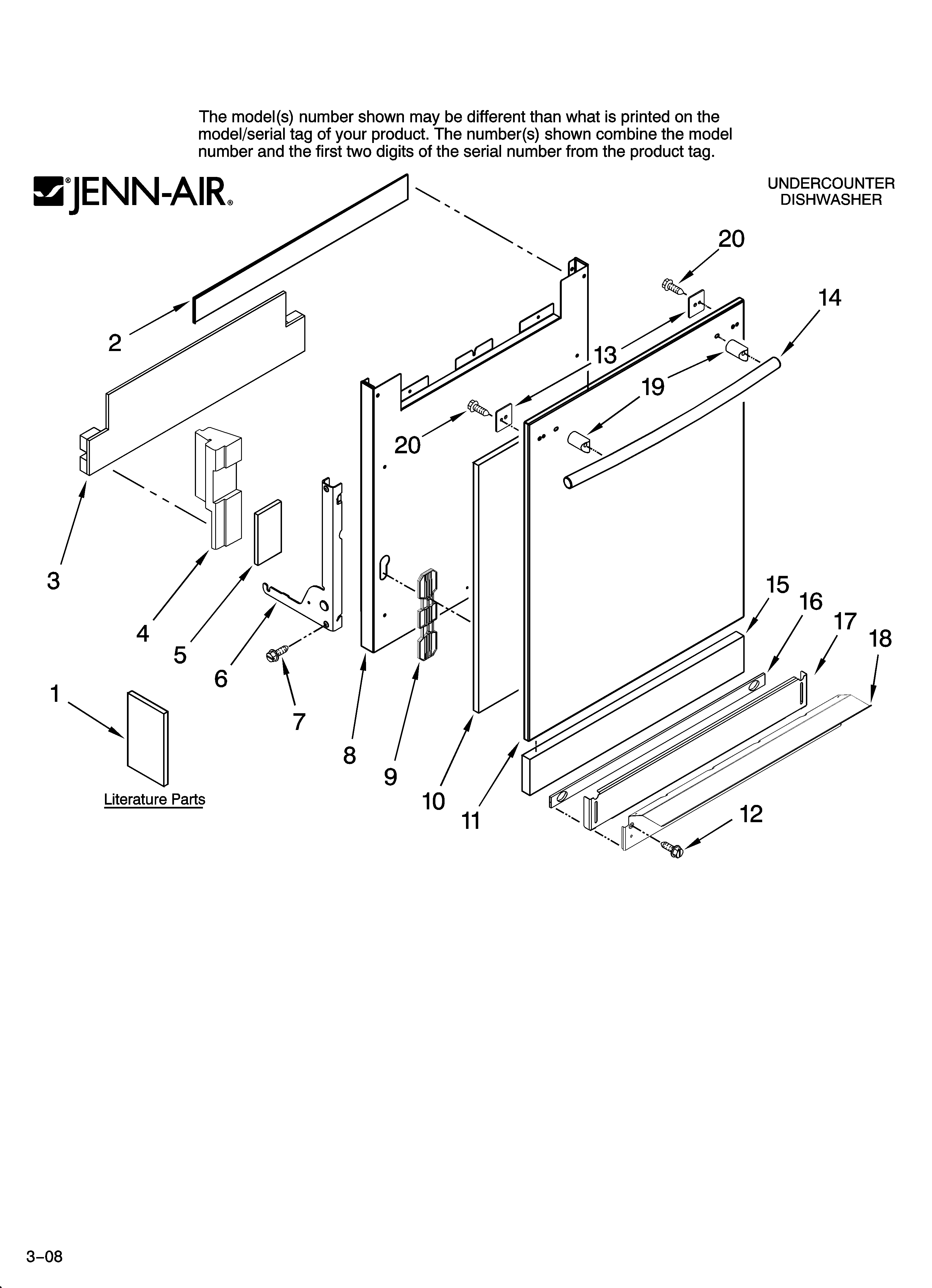 Jenn-Air JDB1250AWB10 door and panel parts diagram
