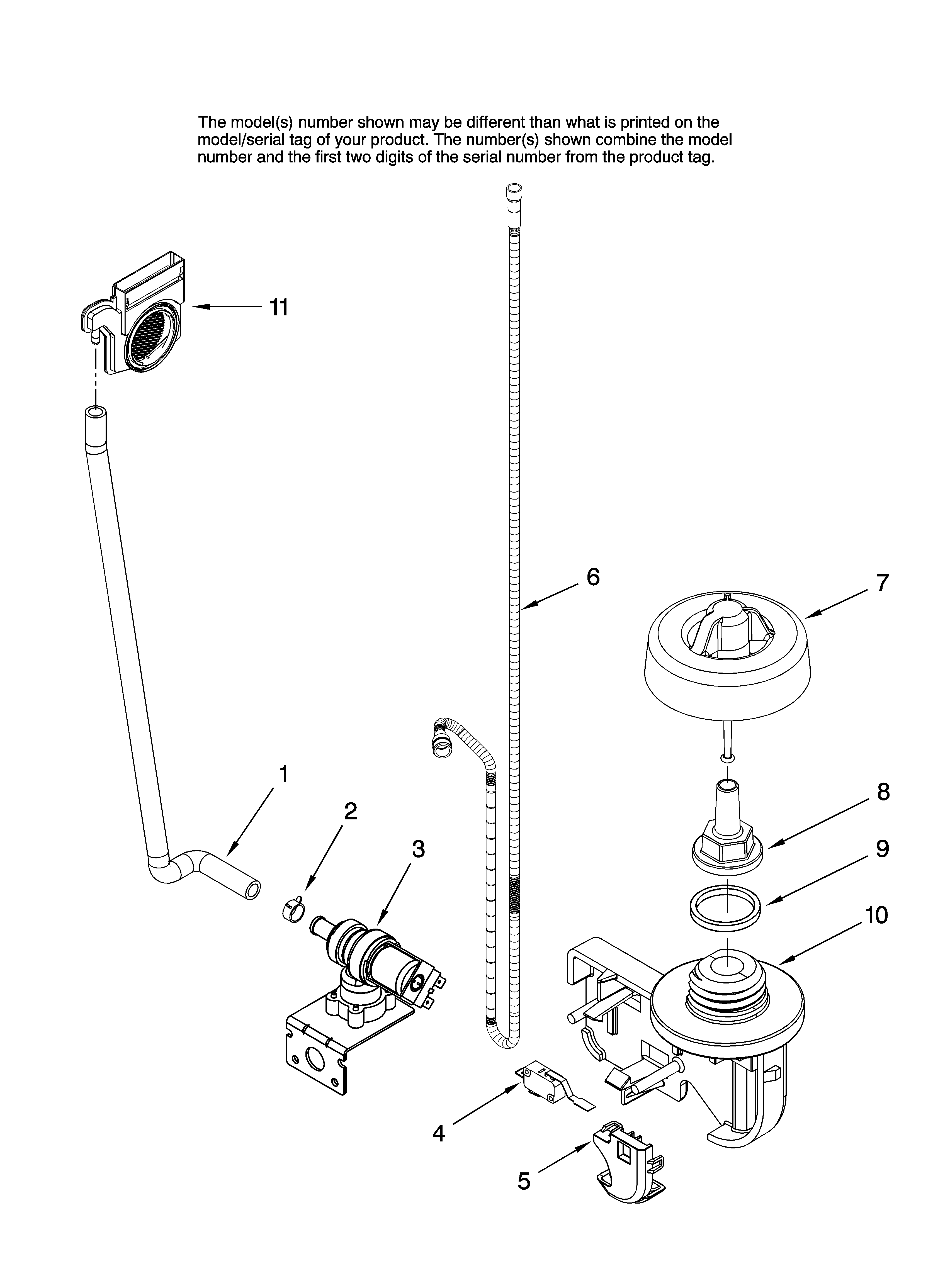 Jenn-Air JDB1250AWB10 fill and overfill parts diagram