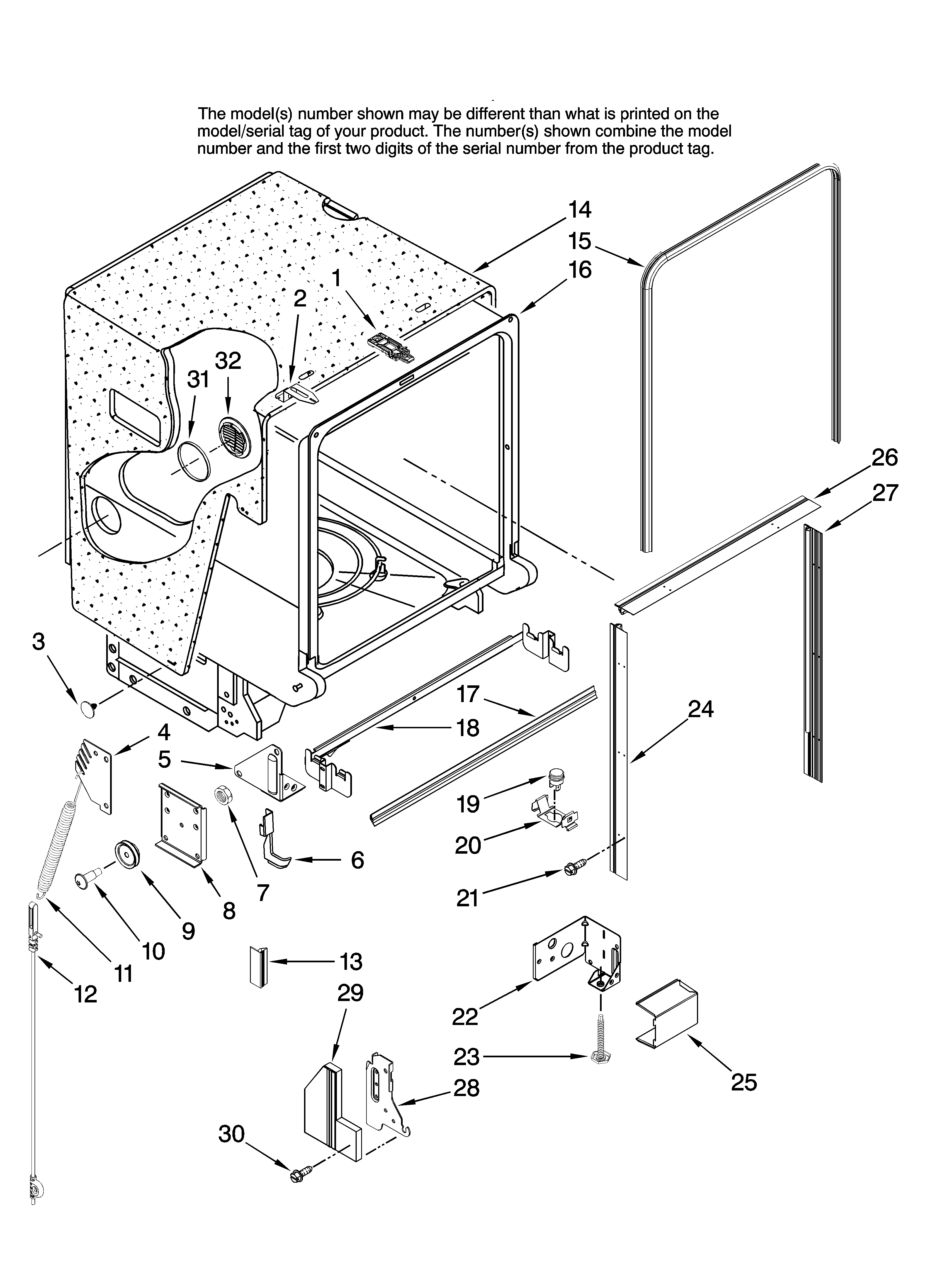 Maytag MDB8851AWB10 tub and frame parts diagram