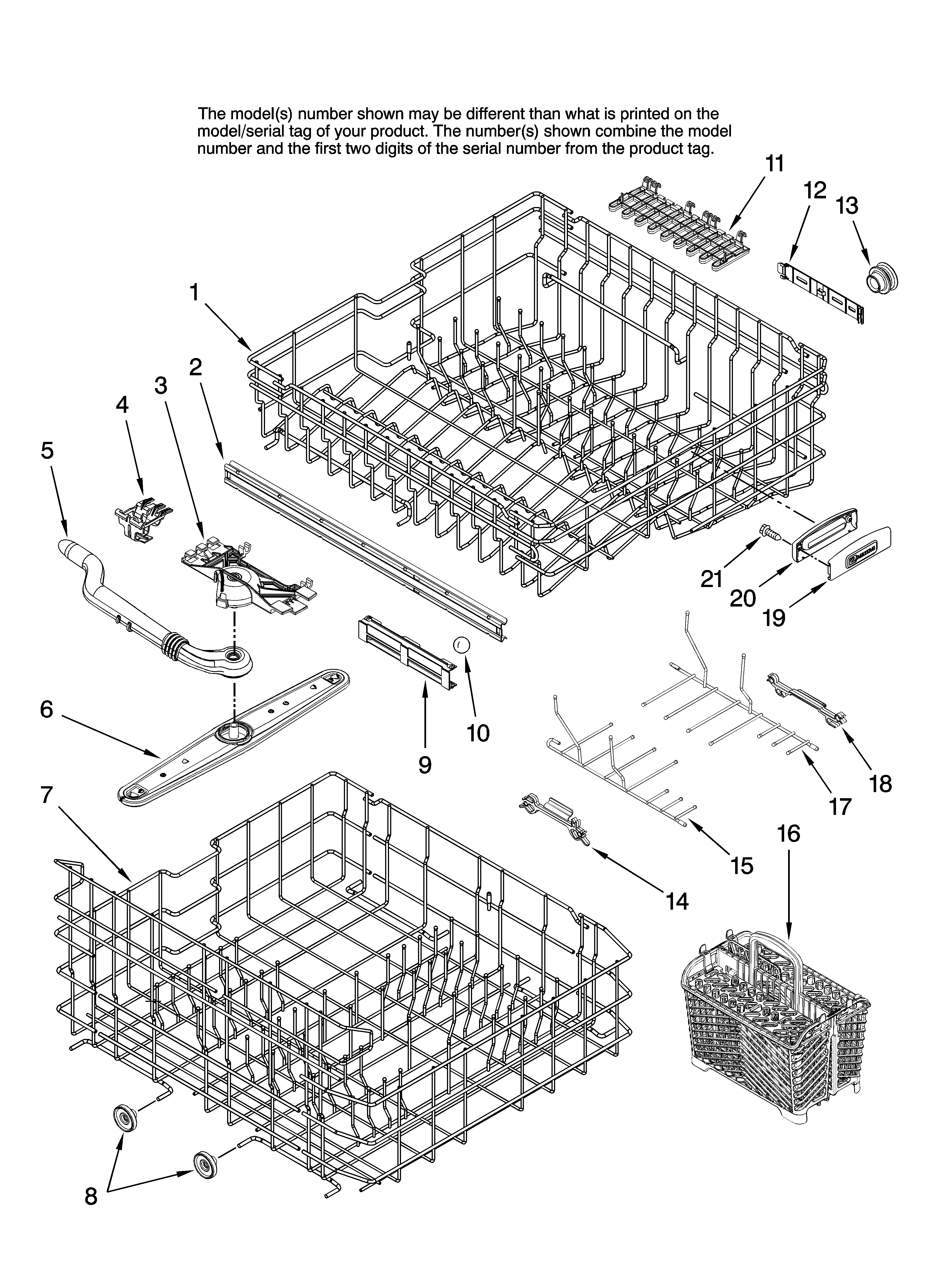 Maytag MDB8851AWB10 upper and lower rack parts diagram