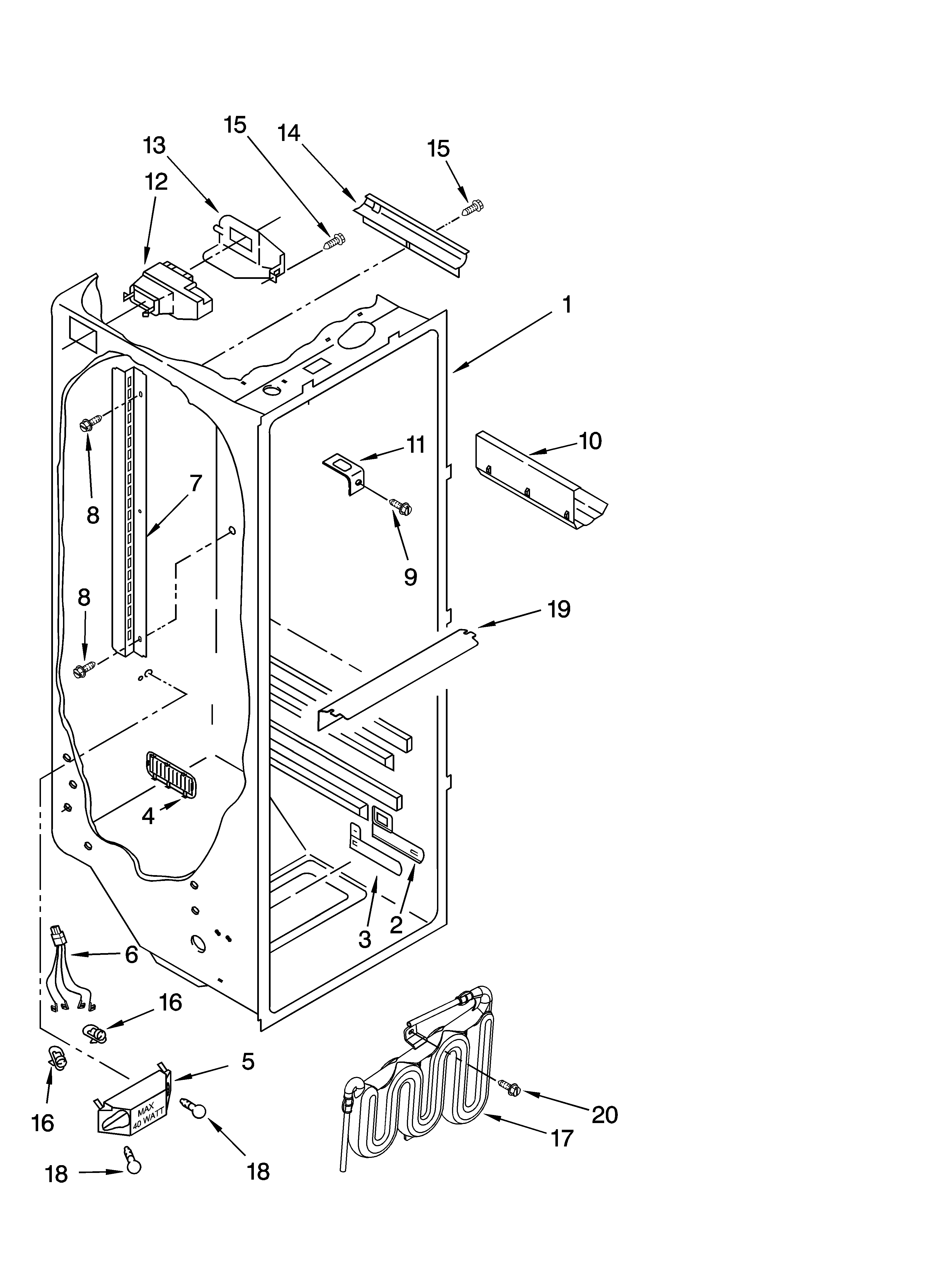 Whirlpool 5VGS3SHGKQ06 refrigerator liner parts diagram