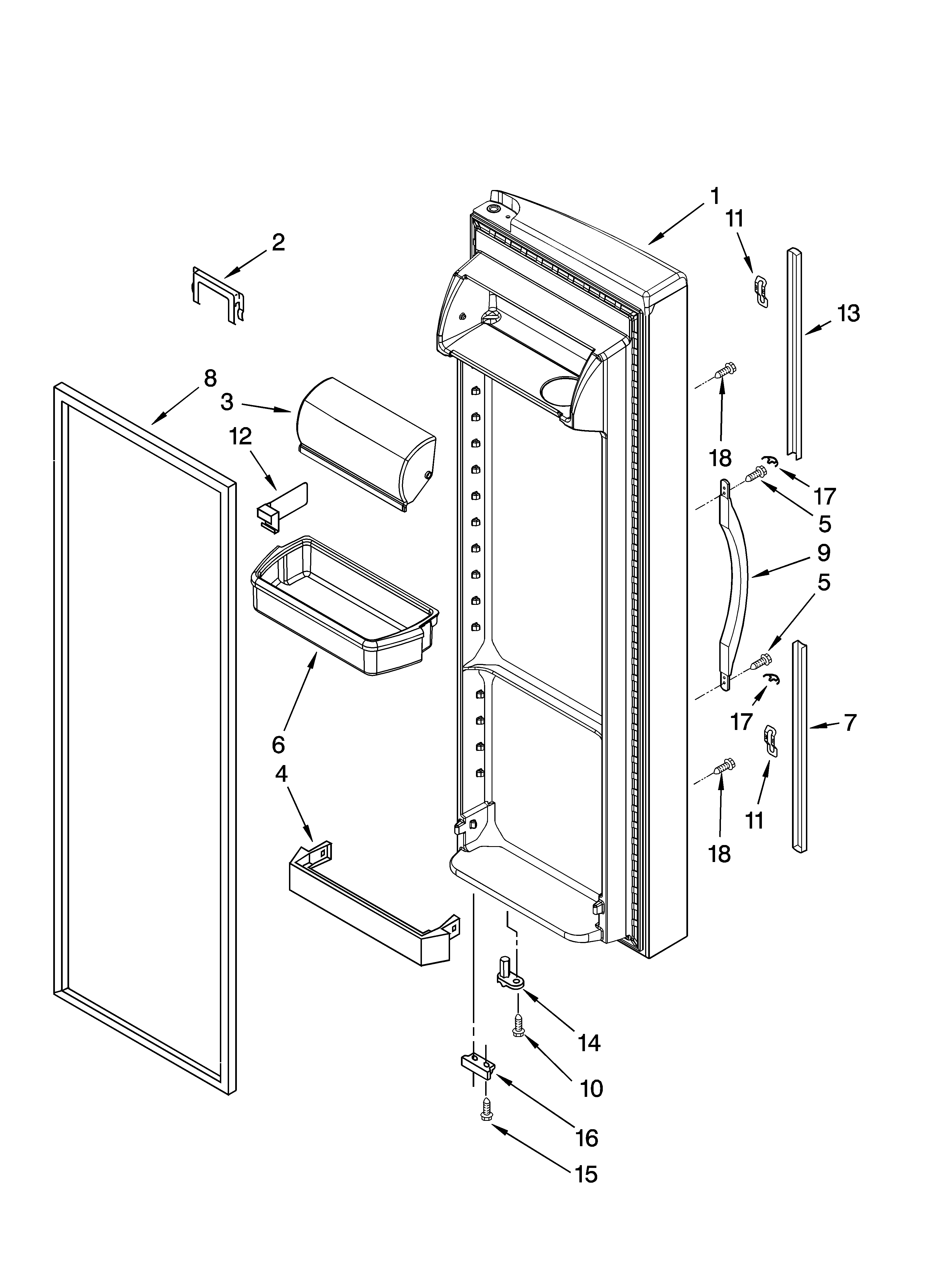 Whirlpool 5VGS3SHGKQ06 refrigerator door parts diagram