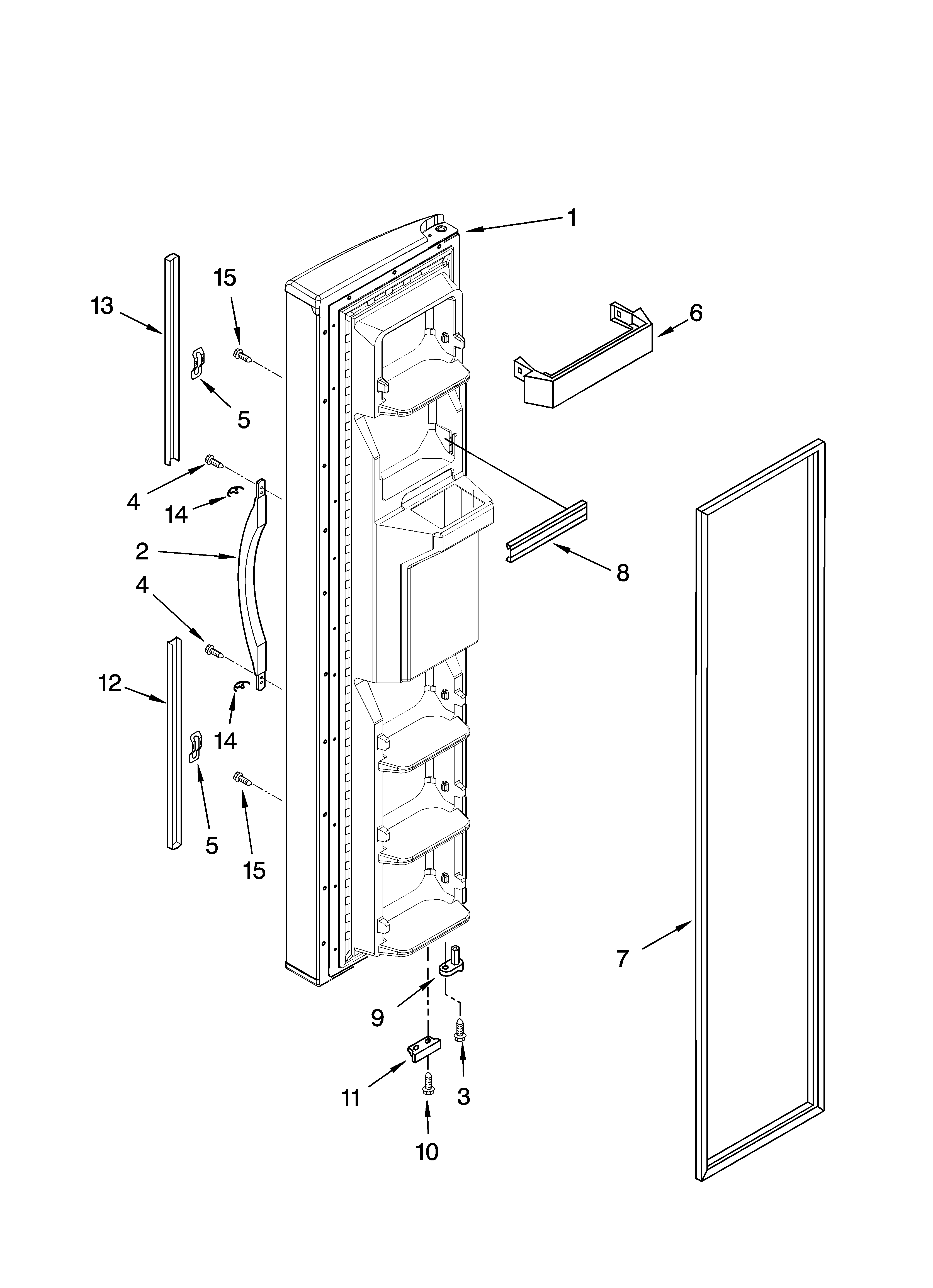 Whirlpool 5VGS3SHGKQ06 freezer door parts diagram