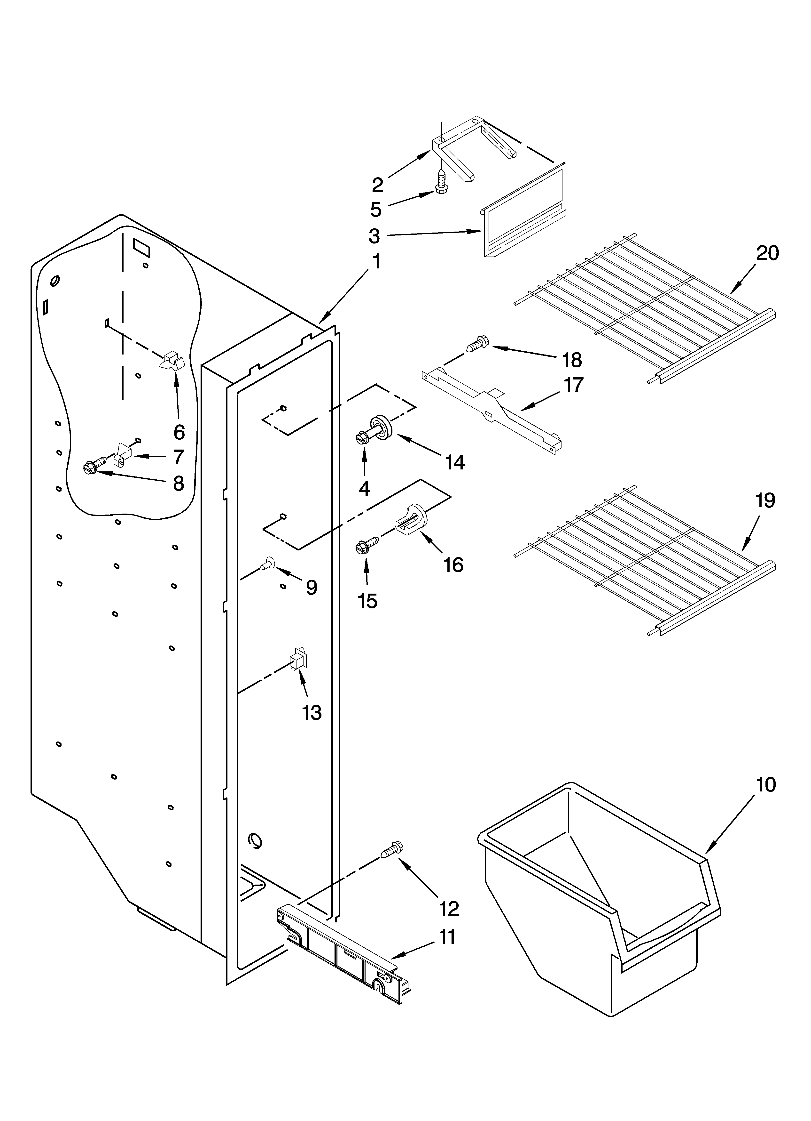 Whirlpool ED2FHEXSB05 freezer liner parts diagram