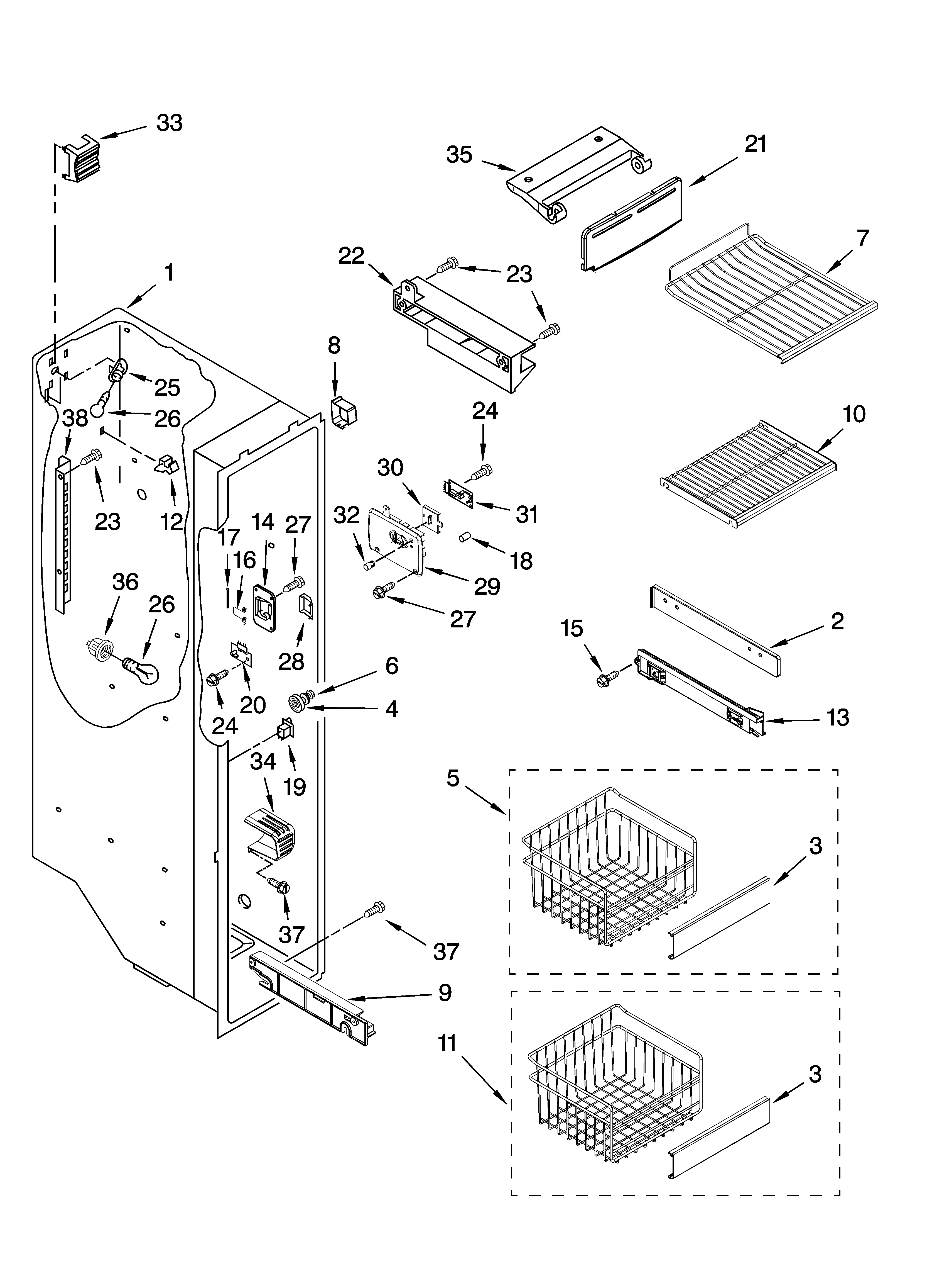 Whirlpool GC5NHAXVS00 freezer liner parts diagram