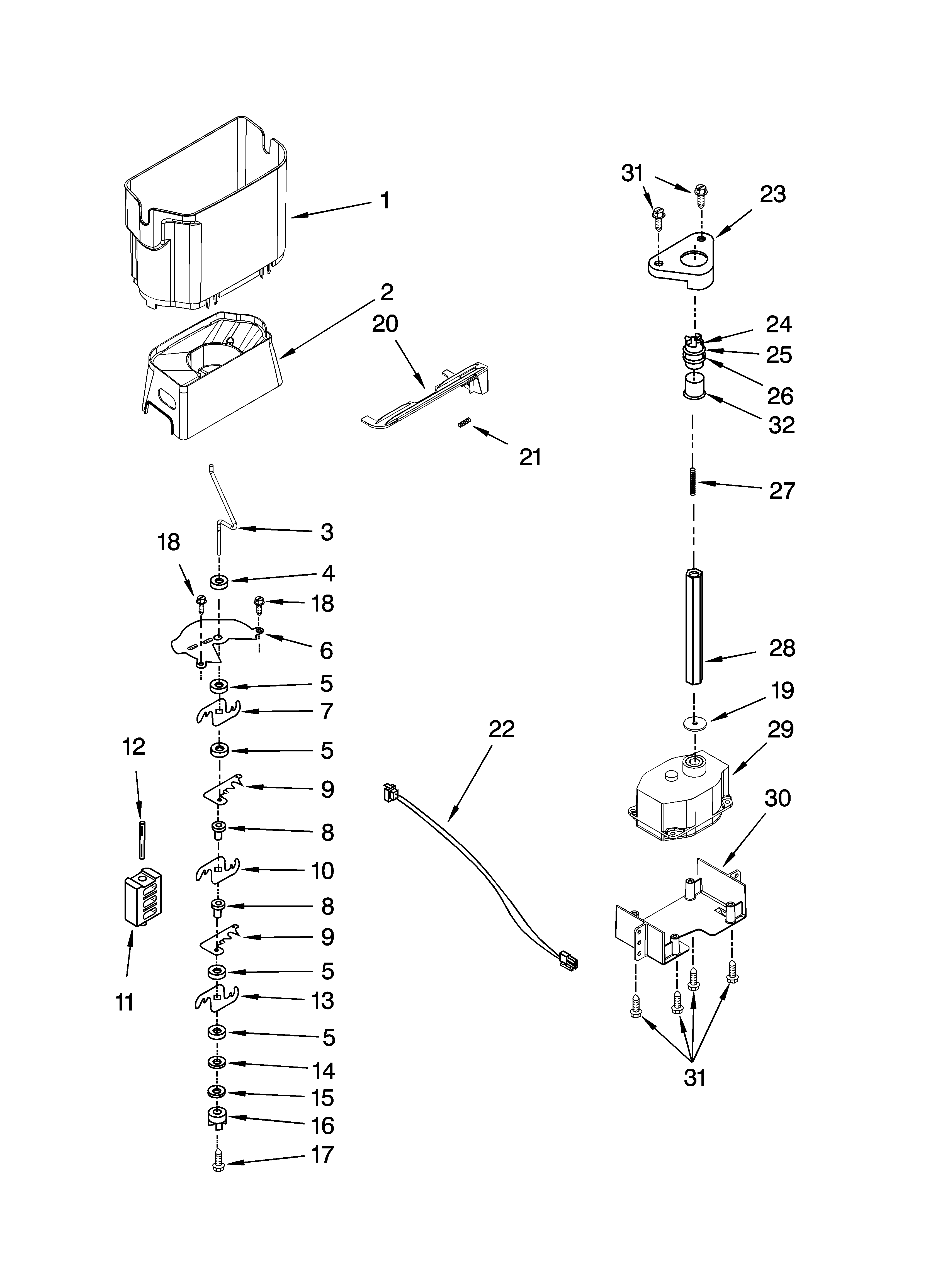 Whirlpool GC5NHAXVS00 motor and ice container parts diagram