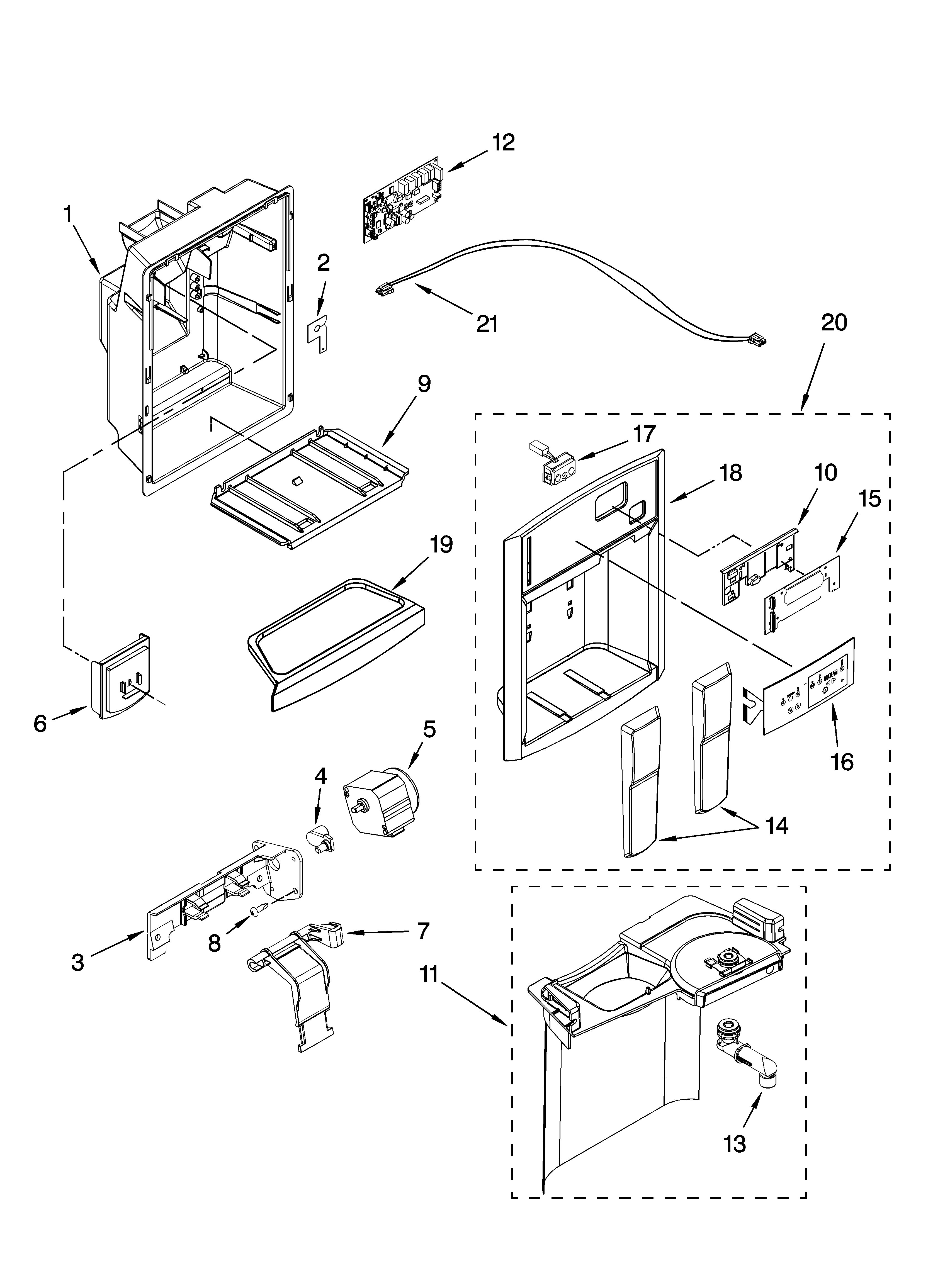 Whirlpool GC5NHAXVS00 dispenser front parts diagram